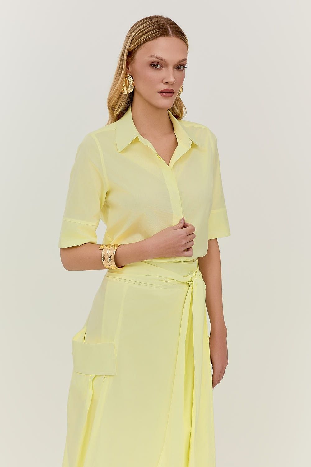 Saia Midi Com Faixa e Bolsos Tricoline Andreia 