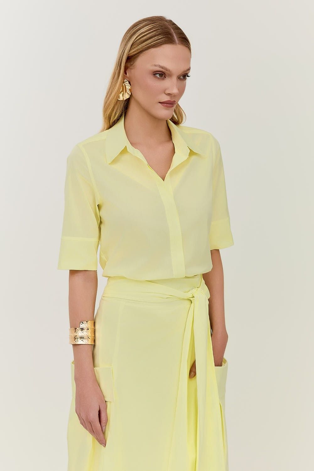 Saia Midi Com Faixa e Bolsos Tricoline Andreia 