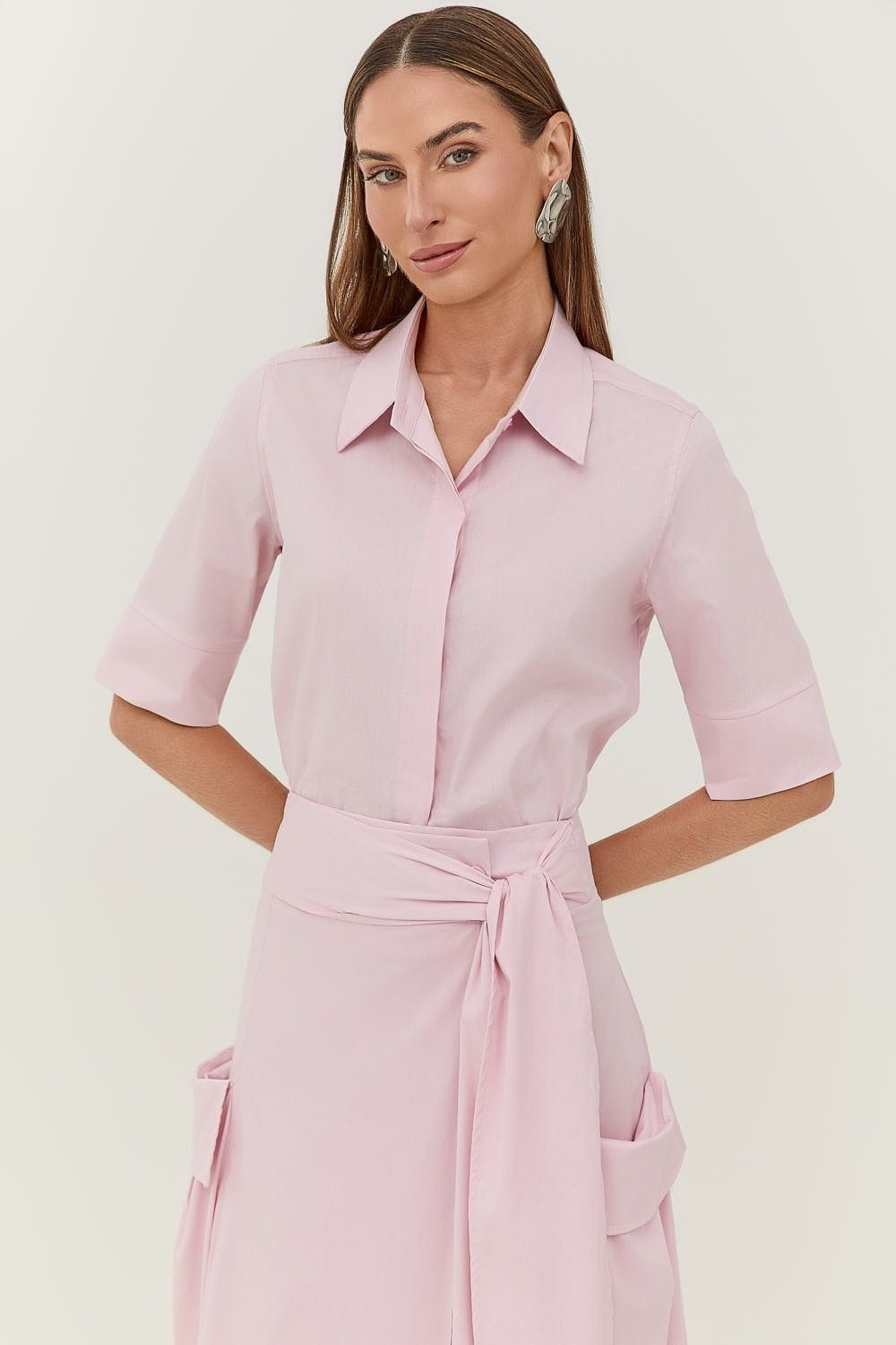 Saia Midi Com Faixa e Bolsos Tricoline Andreia 