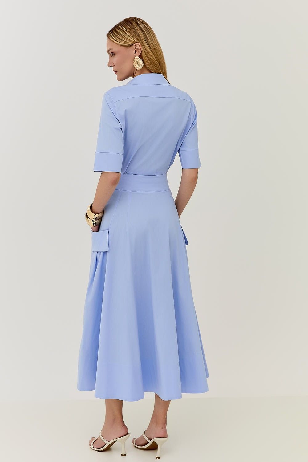 Saia Midi Com Faixa e Bolsos Tricoline Andreia 