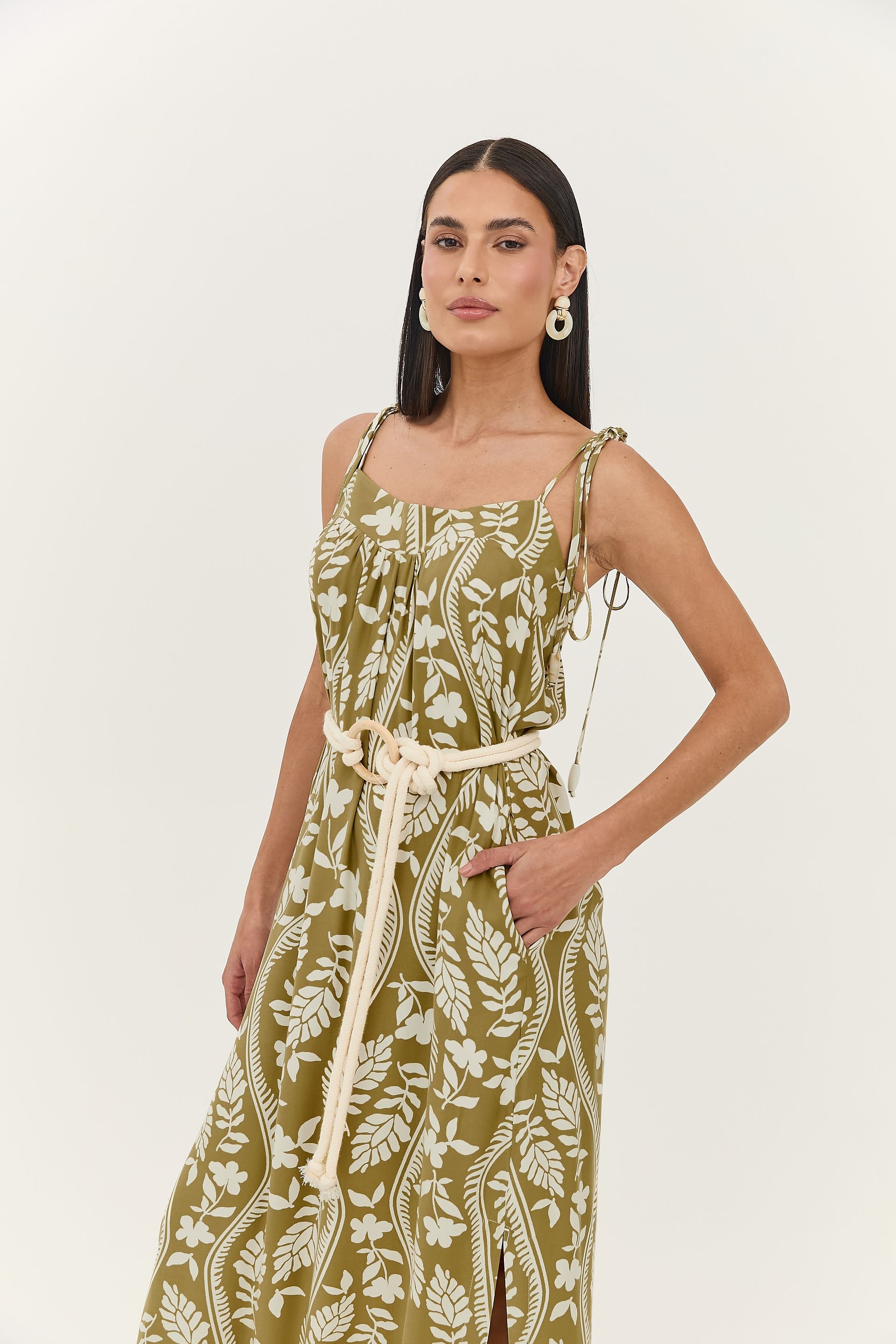 Vestido Midi Floral com Cinto Iris