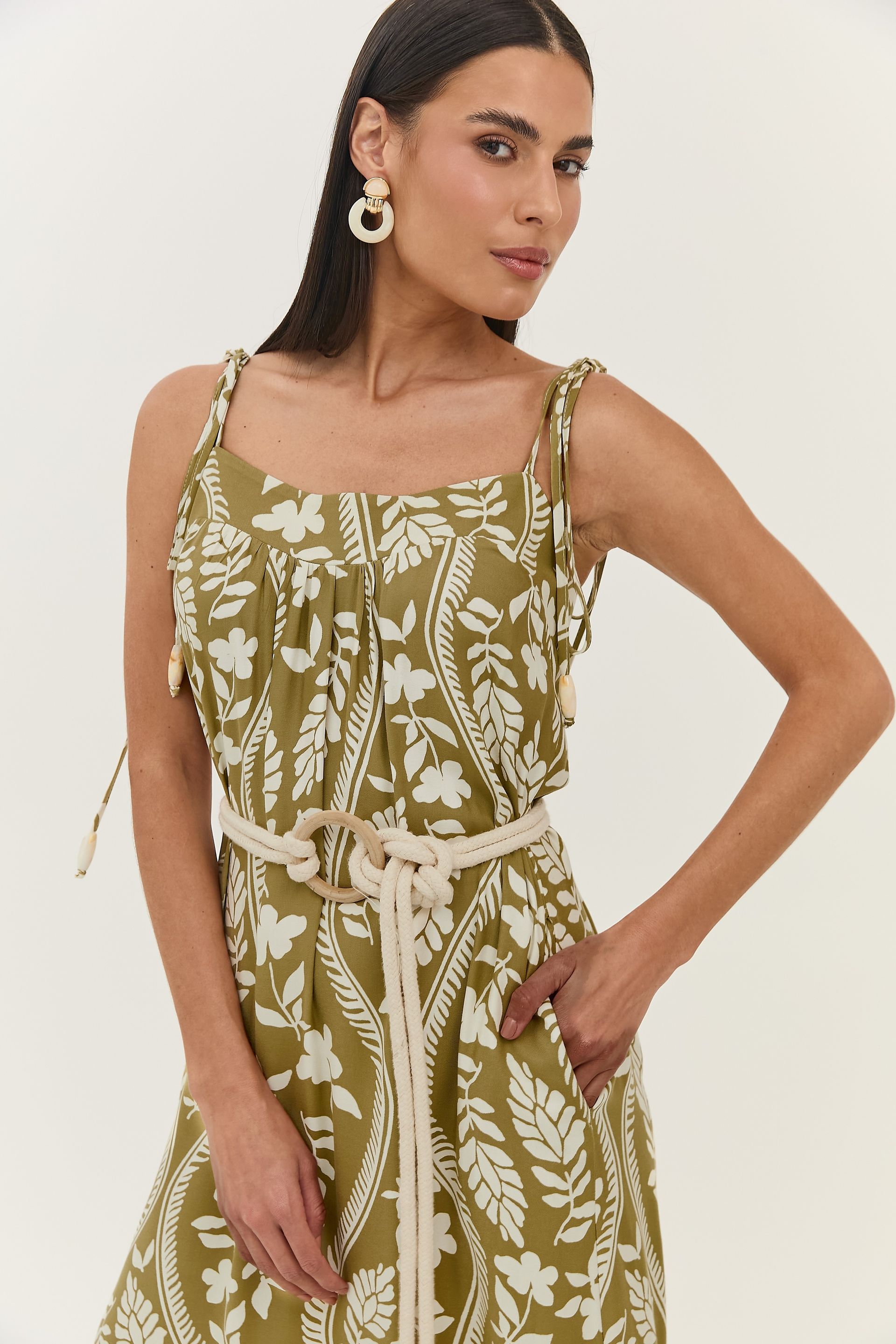Vestido Midi Floral com Cinto Iris