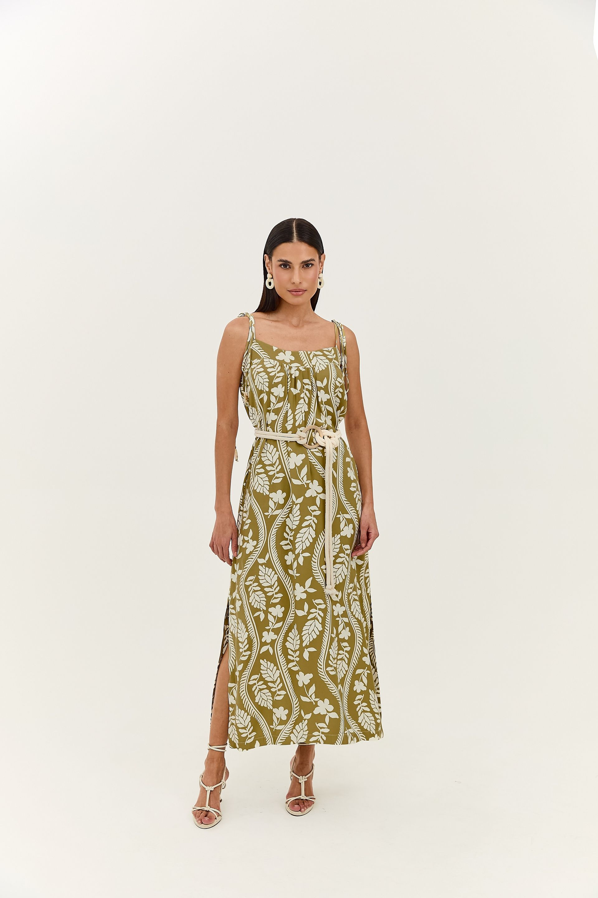 Vestido Midi Floral com Cinto Iris