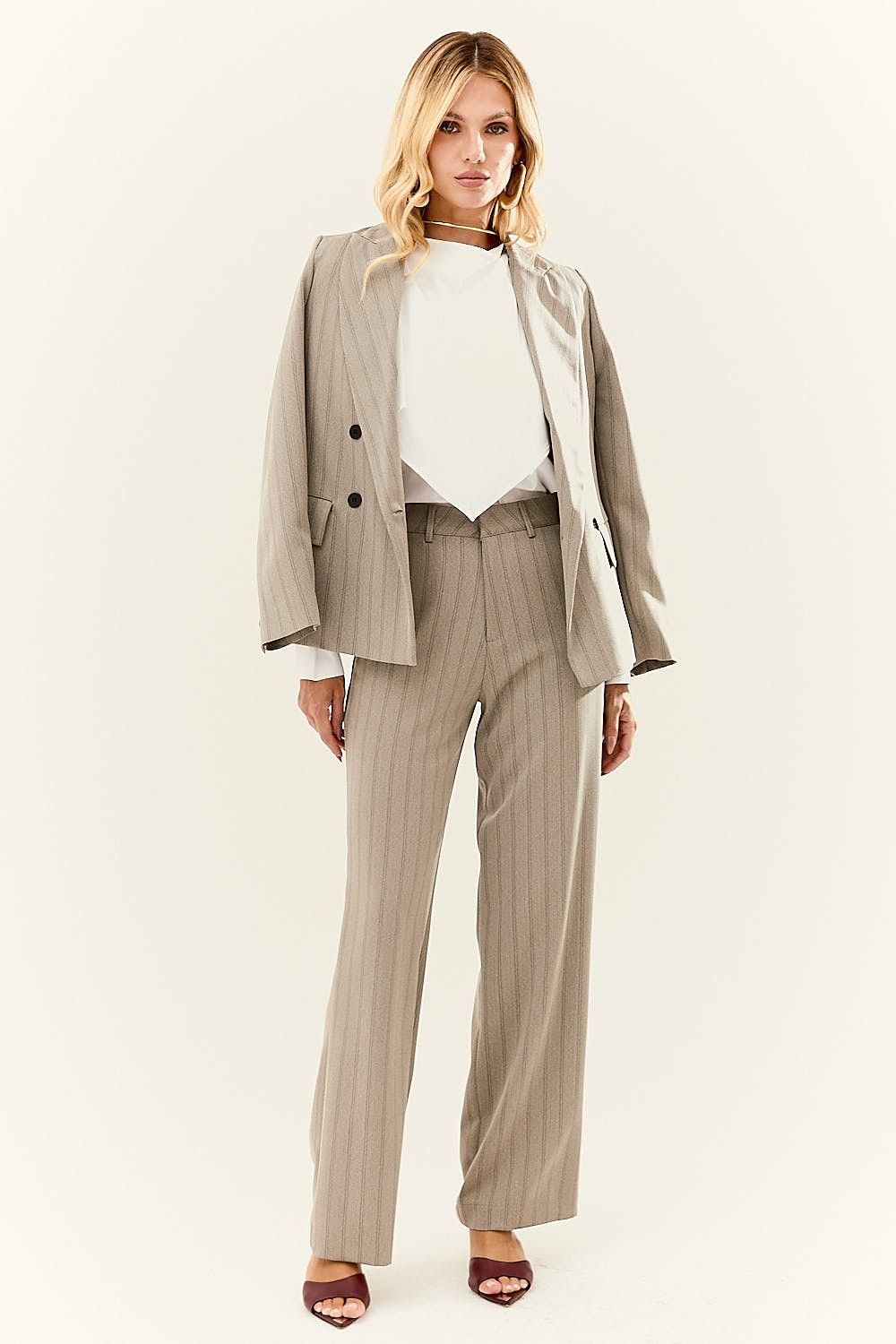Calça Alfaiataria Feminina Listrada Chevron Nelly