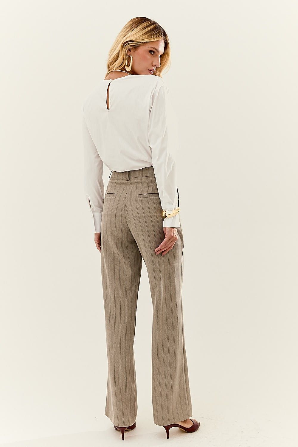 Calça Alfaiataria Feminina Listrada Chevron Nelly