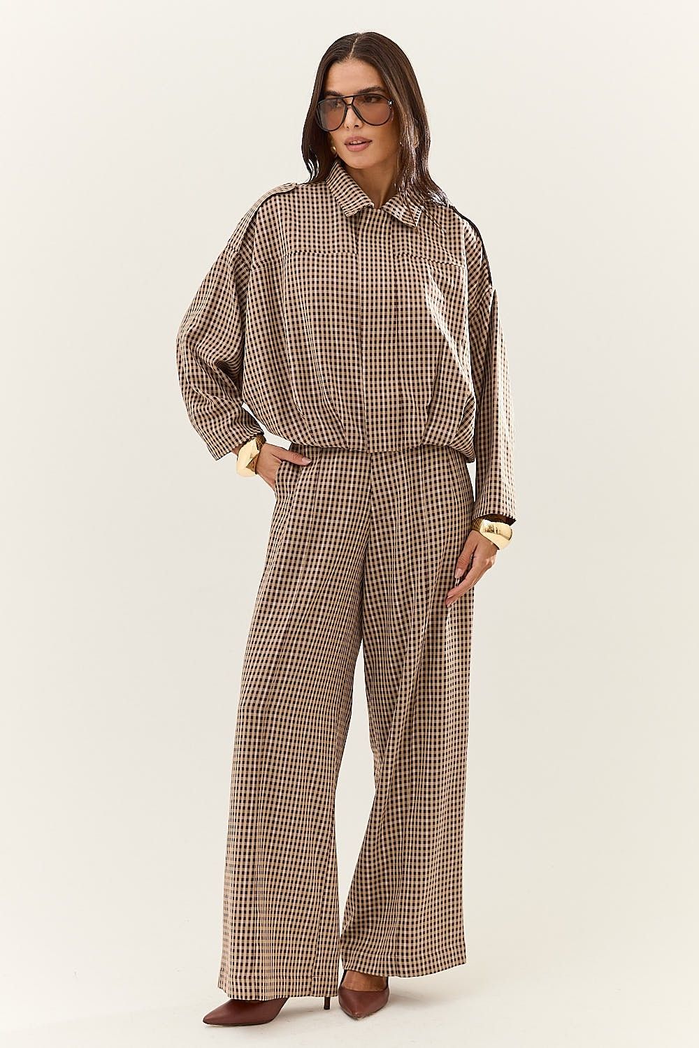 Calça Pantalona Feminina Xadrez Kimberly