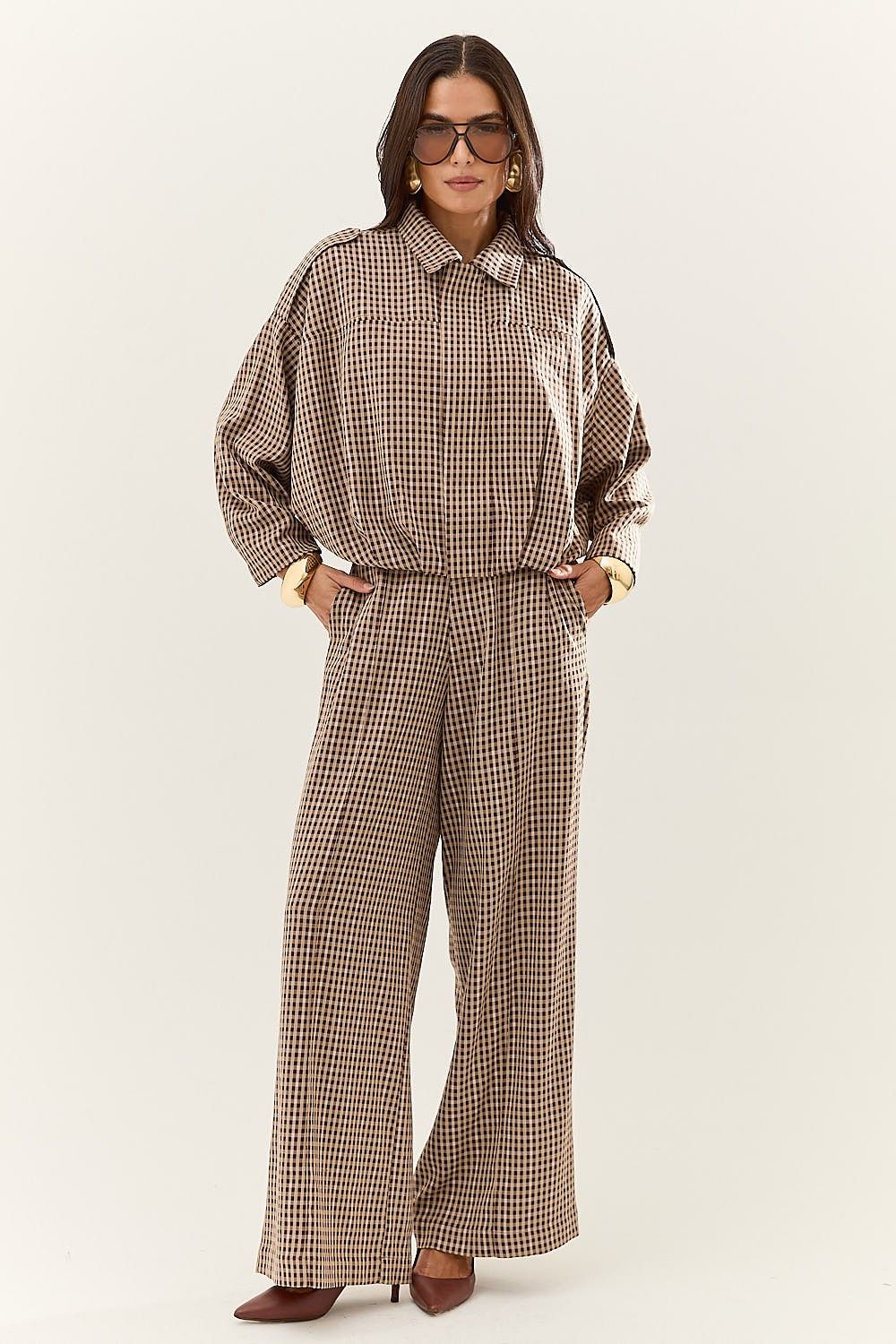 Calça Pantalona Feminina Xadrez Kimberly