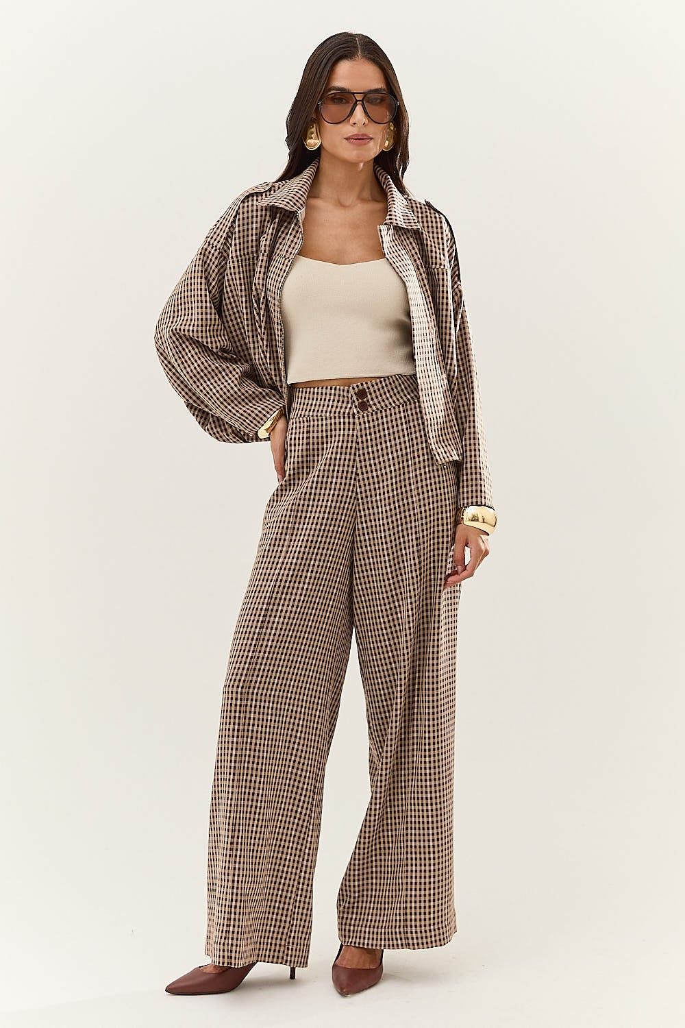 Calça Pantalona Feminina Xadrez Kimberly