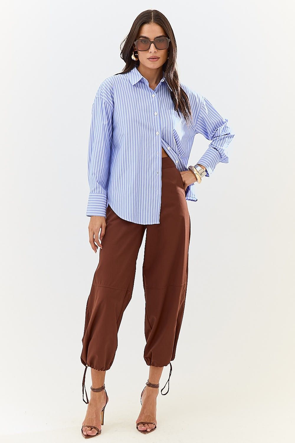 Camisa Feminina Listrada com Bolso Lara