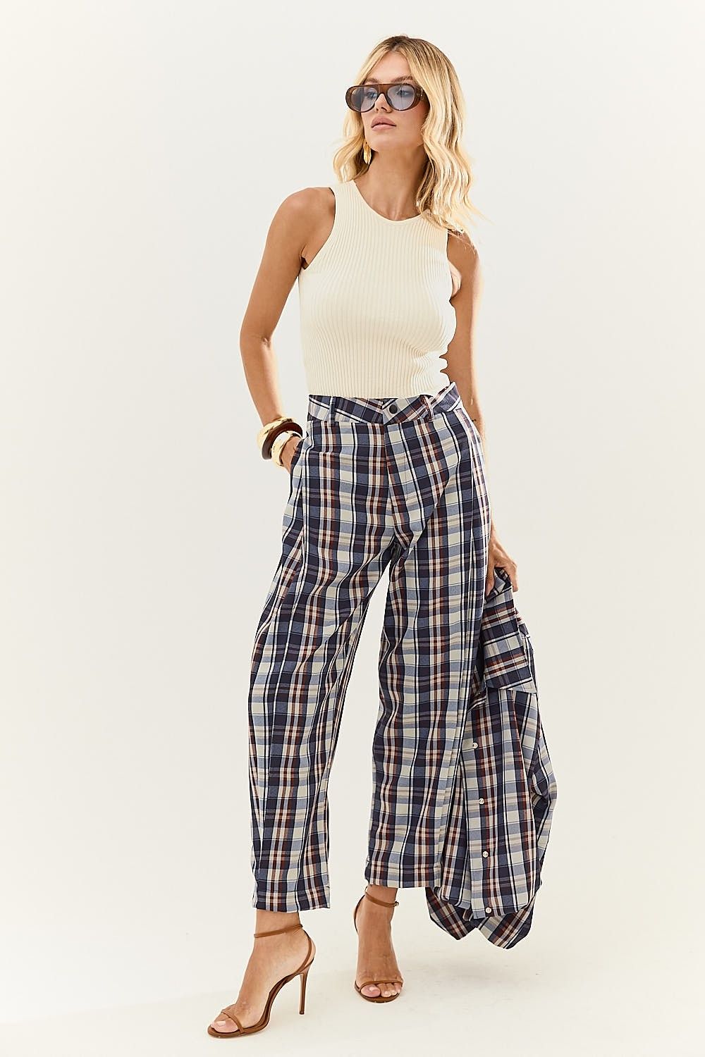 Calça Reta Feminina Xadrez Mariah