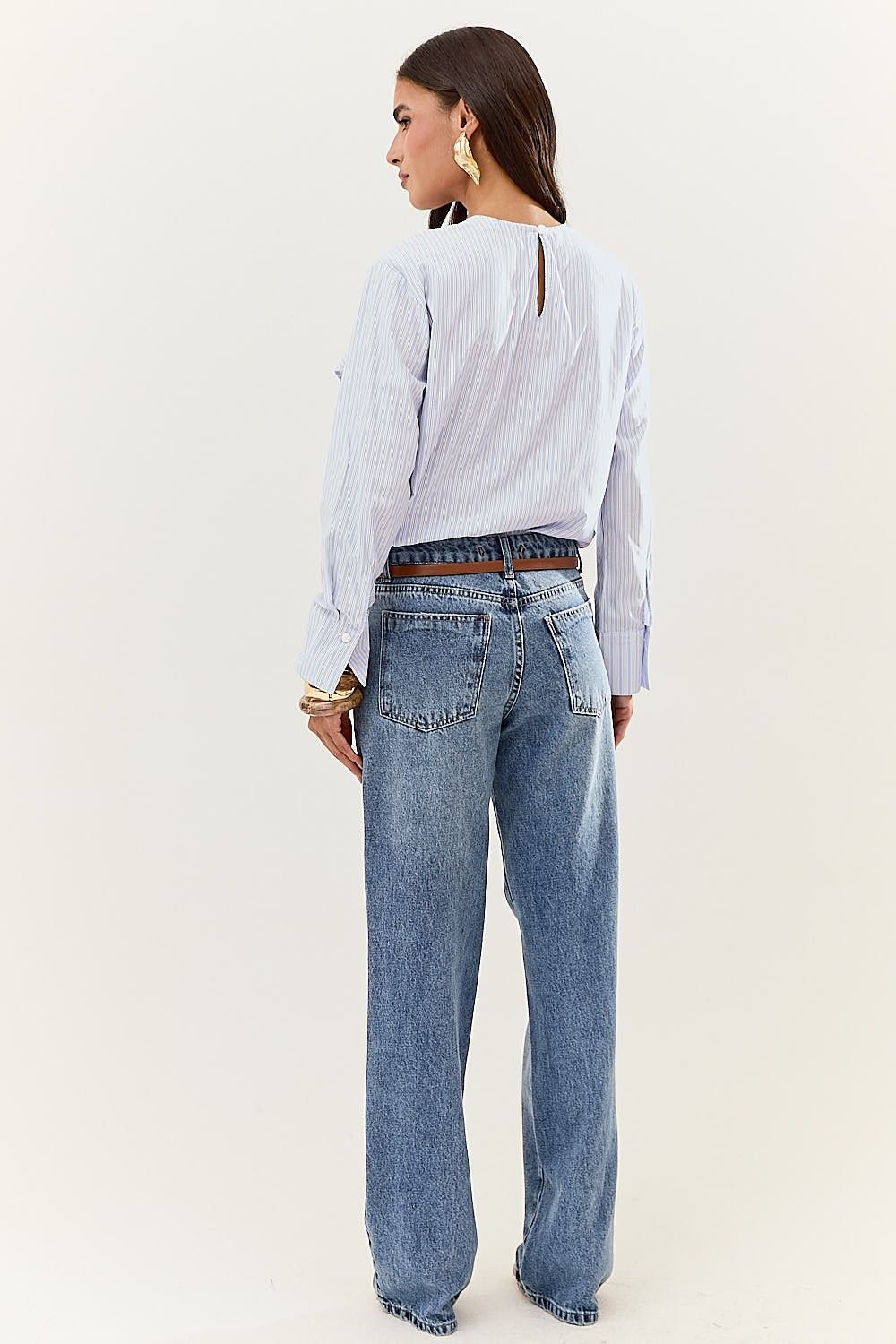 Camisa Feminina Listrada com Lenço Removível Lara