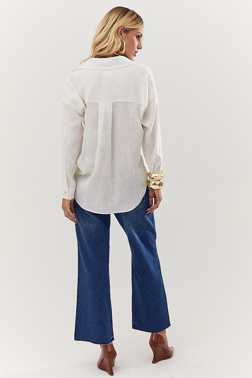 Camisa Feminina Linho Puro Branca Detalhe Costas Ivy