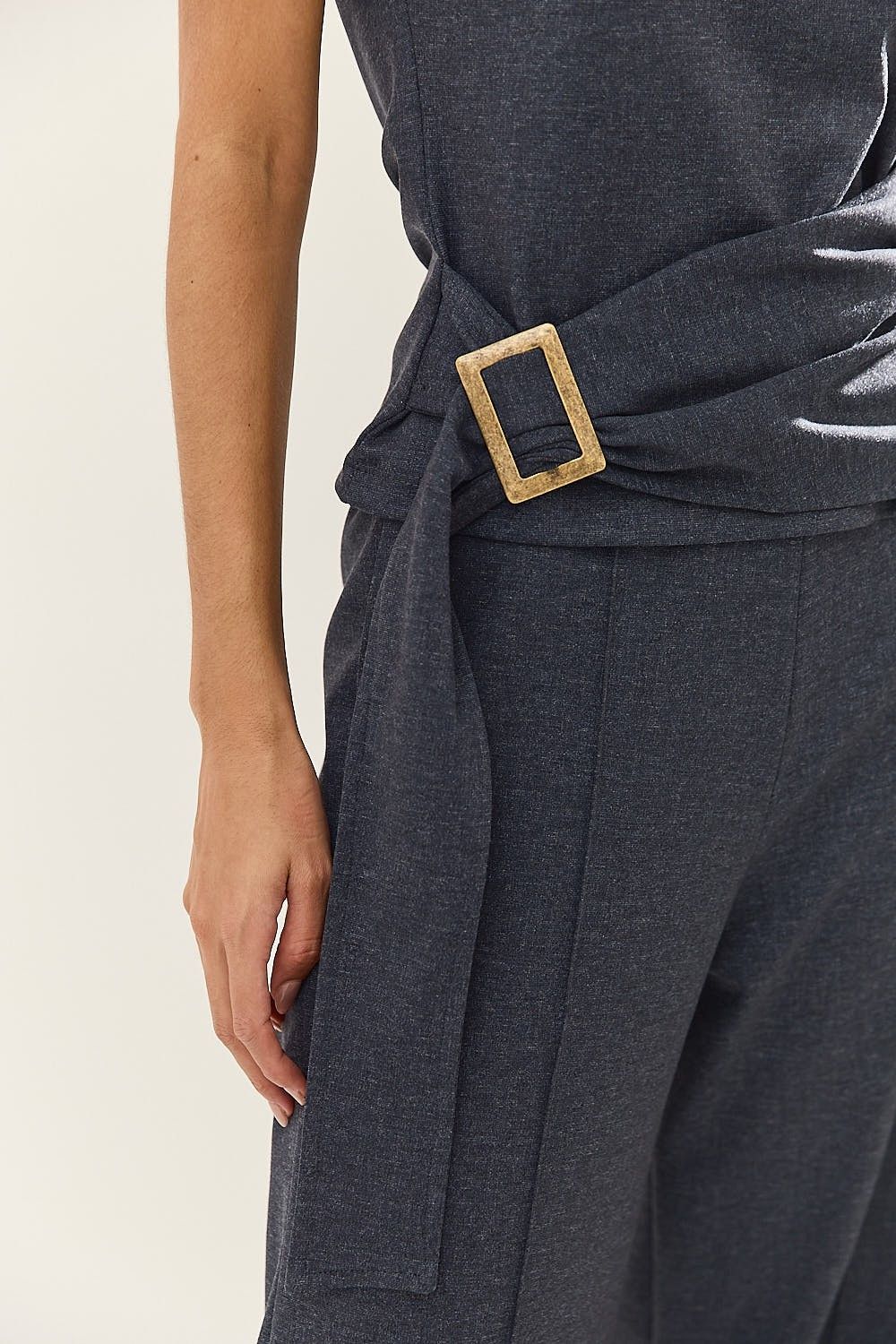 Calça Reta Feminina Malha e Friso Ashley