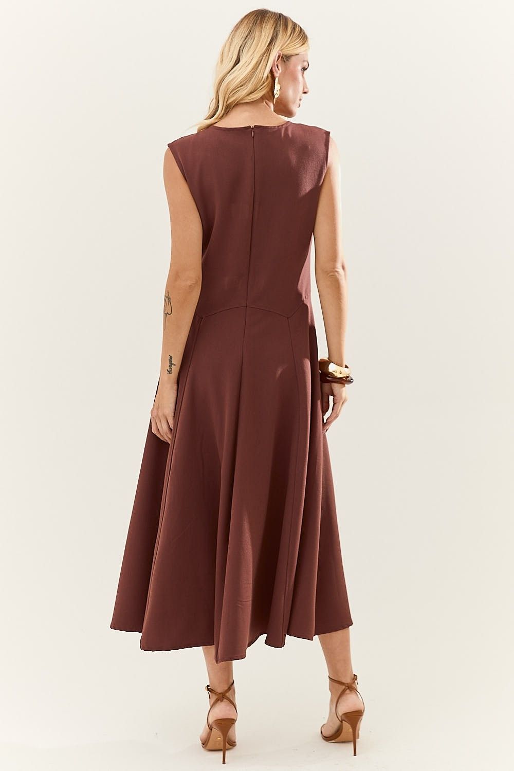 Vestido Midi Saia com Pregas Lexi