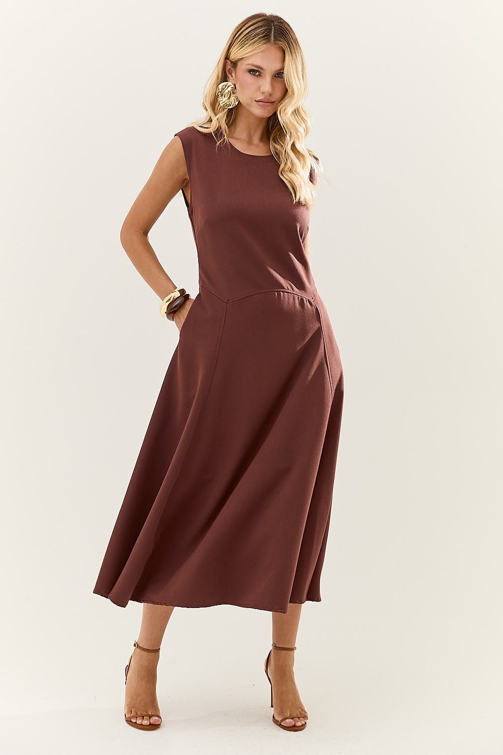 Vestido Midi Saia com Pregas Lexi