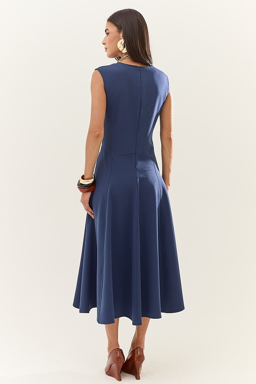 Vestido Midi Saia com Pregas Lexi