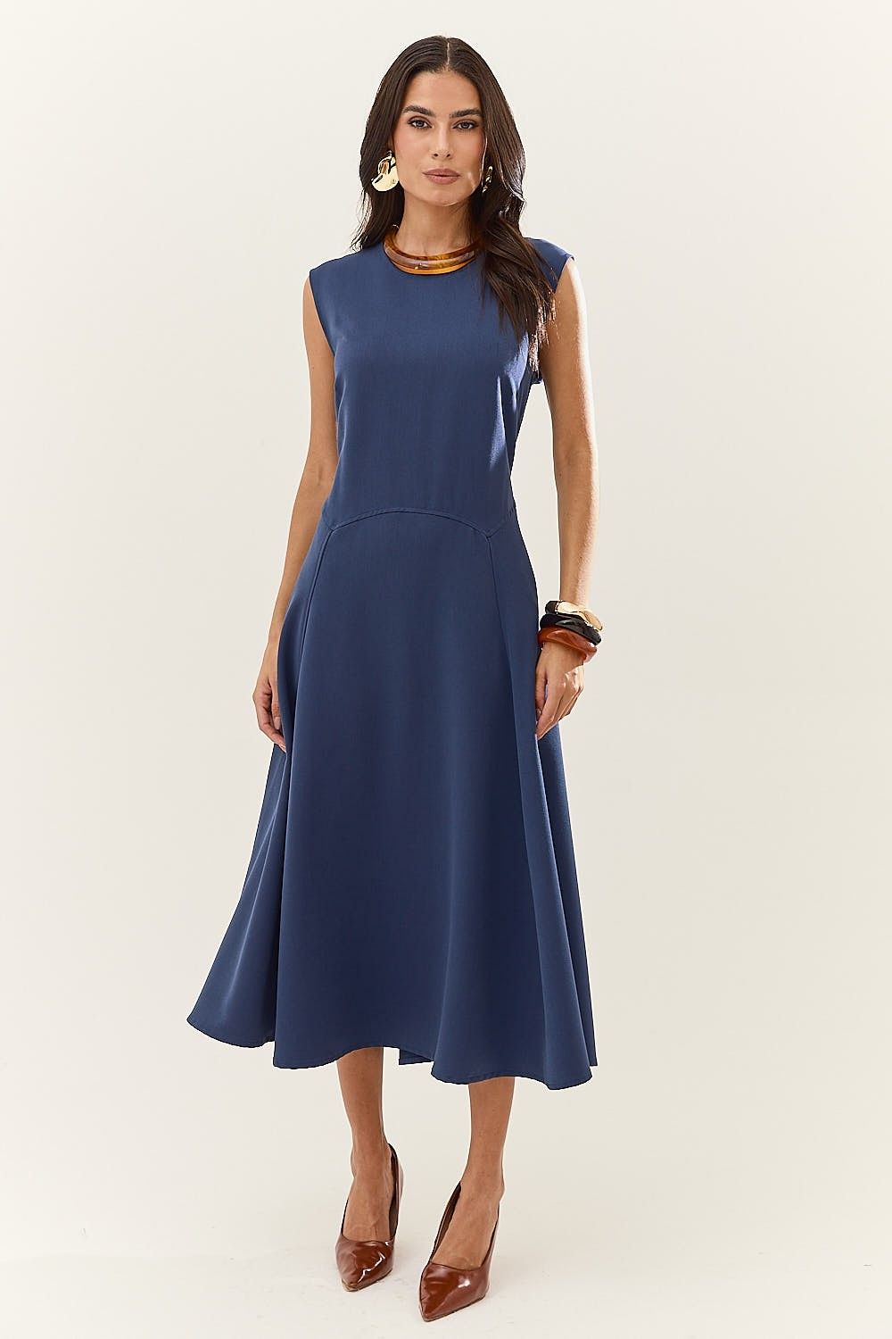 Vestido Midi Saia com Pregas Lexi