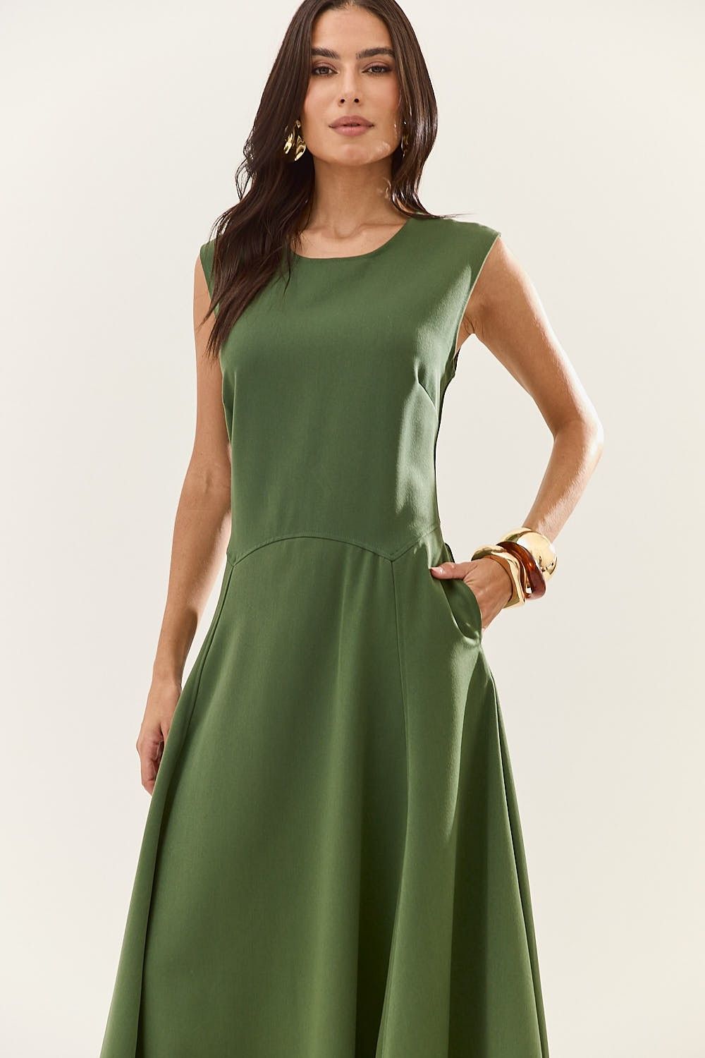 Vestido Midi Saia com Pregas Lexi