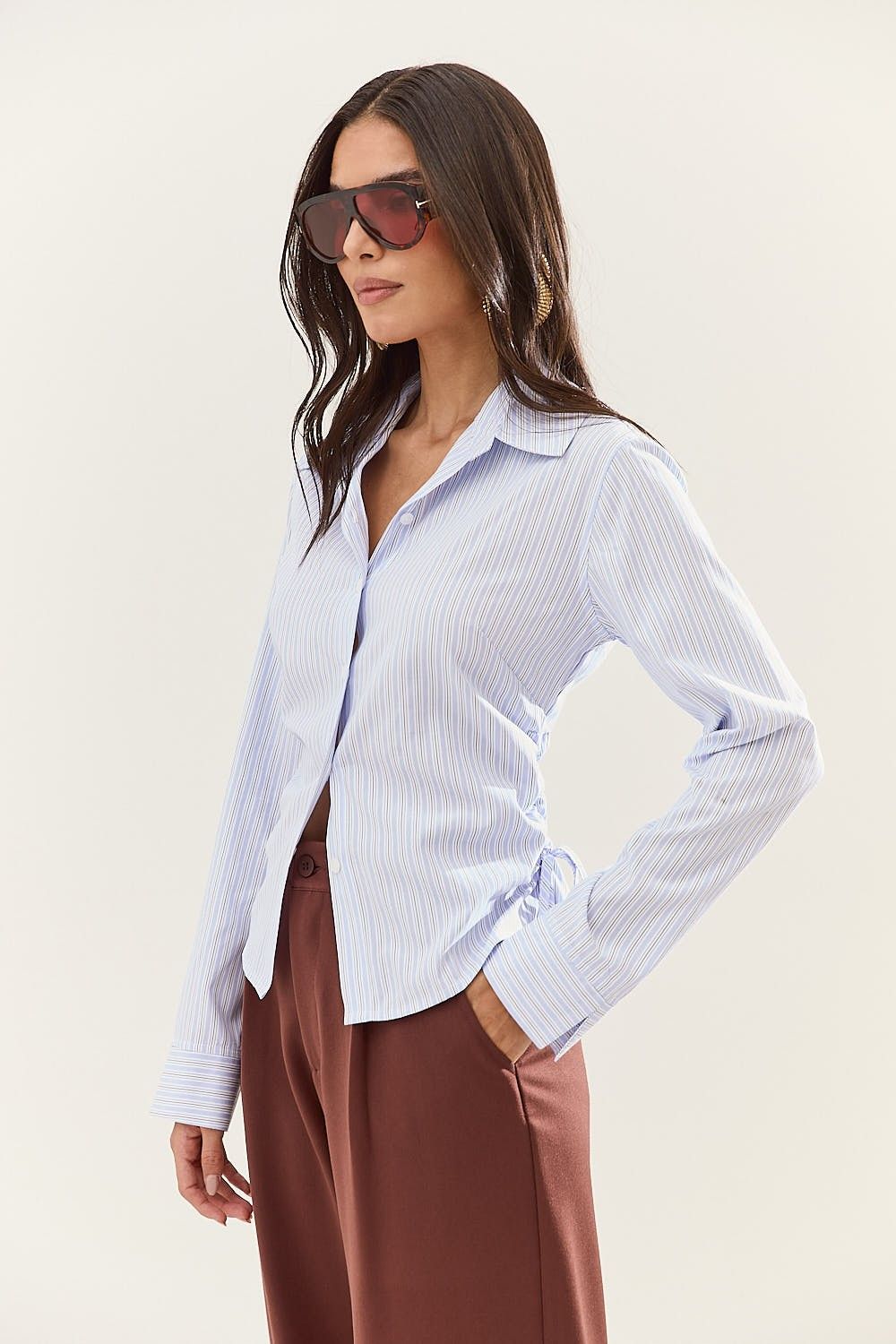 Camisa Feminina Listrada com Amarração Lara