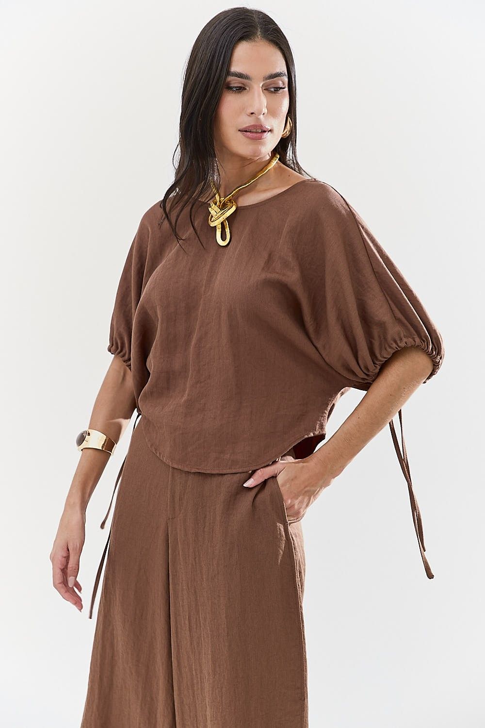 Blusa Feminina Manga com Amarrações Noeli