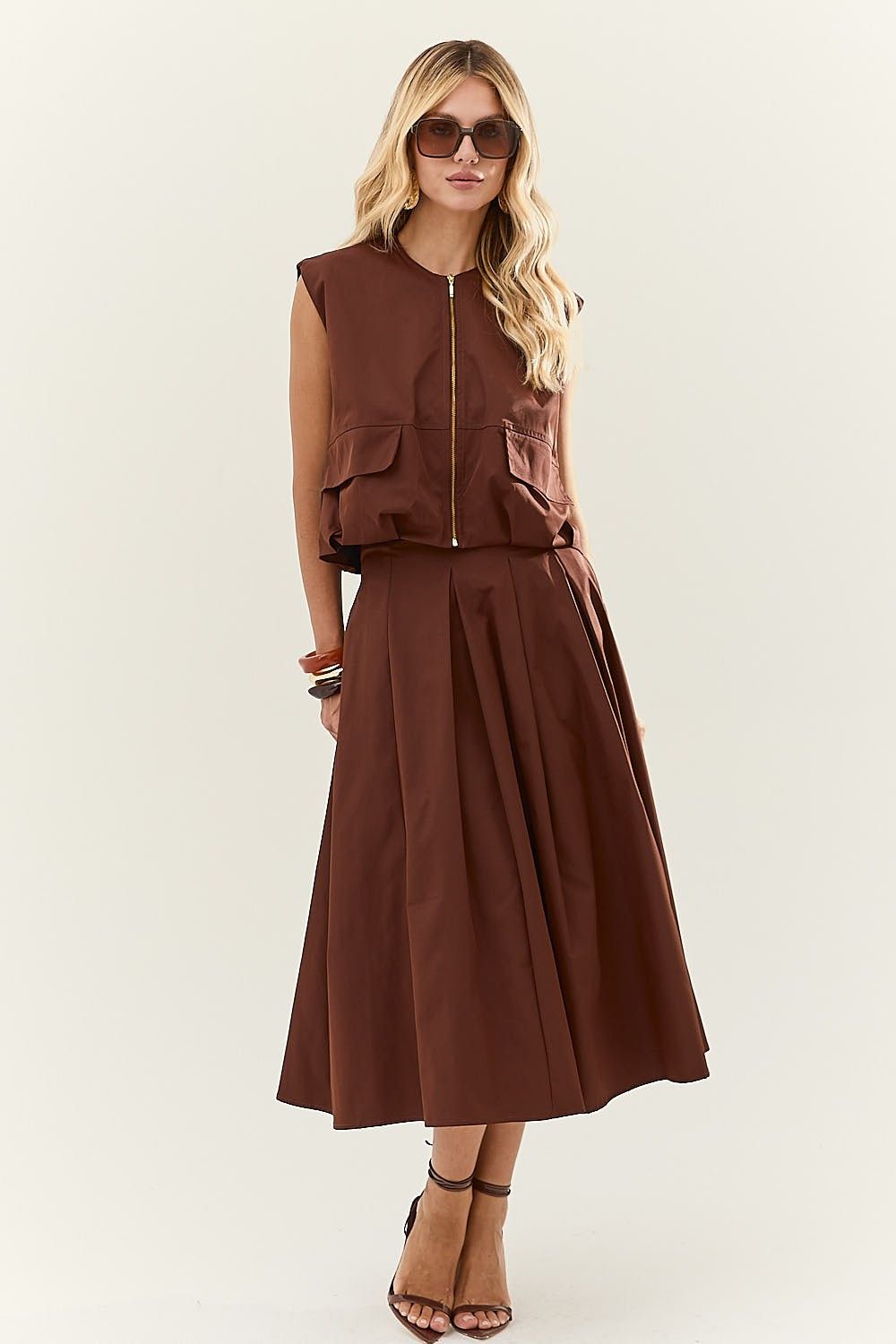 Blusa Colete Feminina Balonê com Zíper e Bolsos Marcela