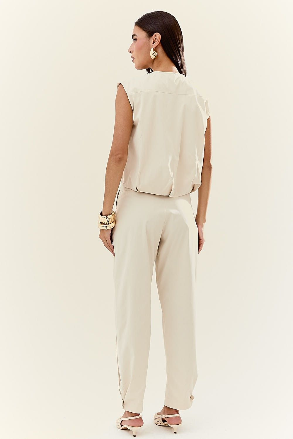 Blusa Colete Feminina Balonê com Zíper e Bolsos Marcela