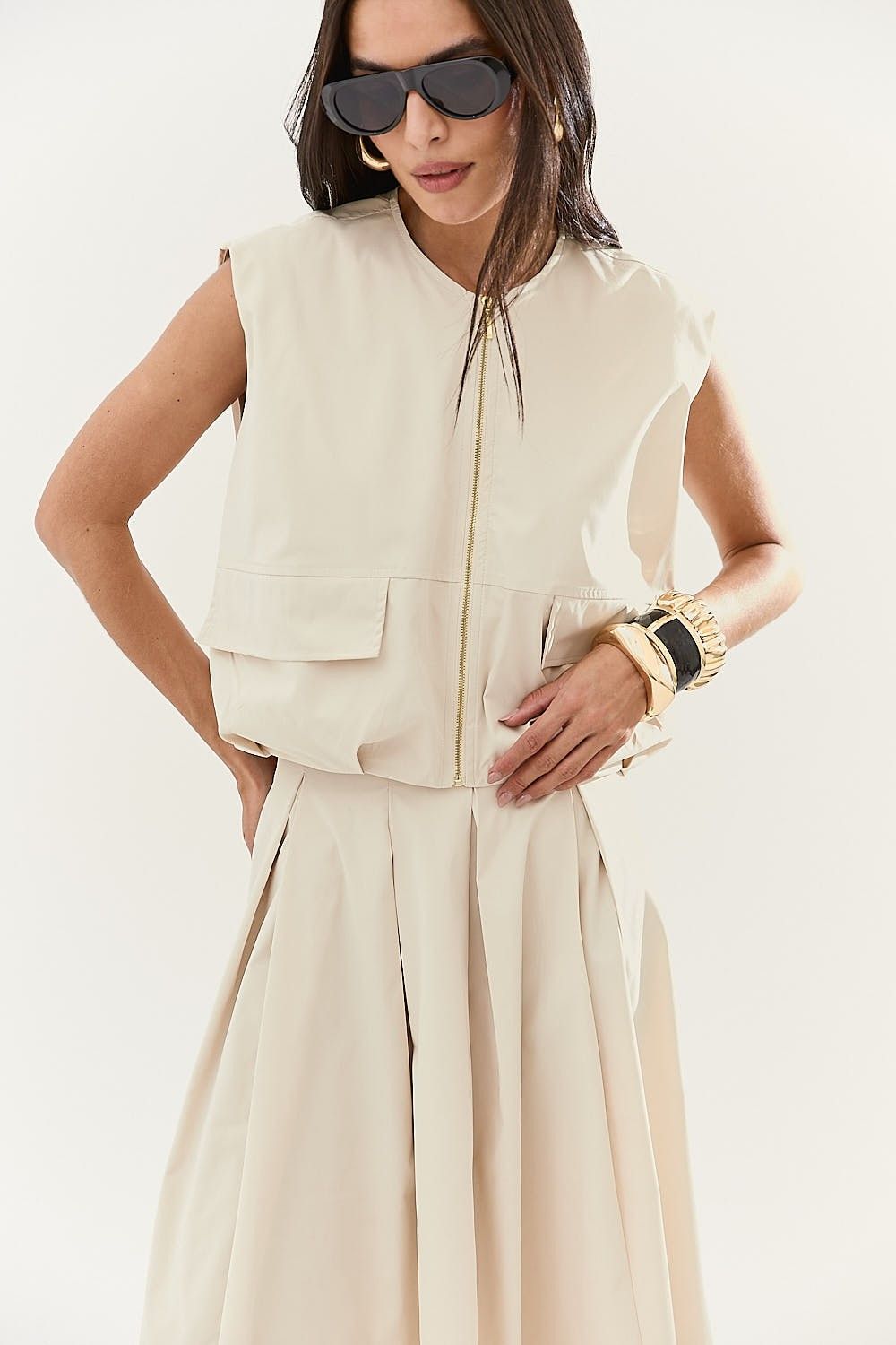 Blusa Colete Feminina Balonê com Zíper e Bolsos Marcela