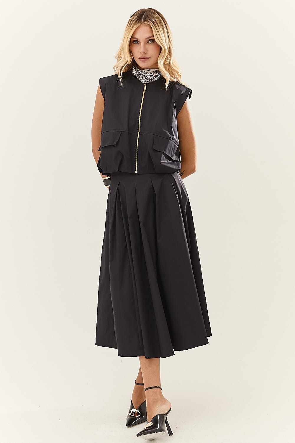Blusa Colete Feminina Balonê com Zíper e Bolsos Marcela