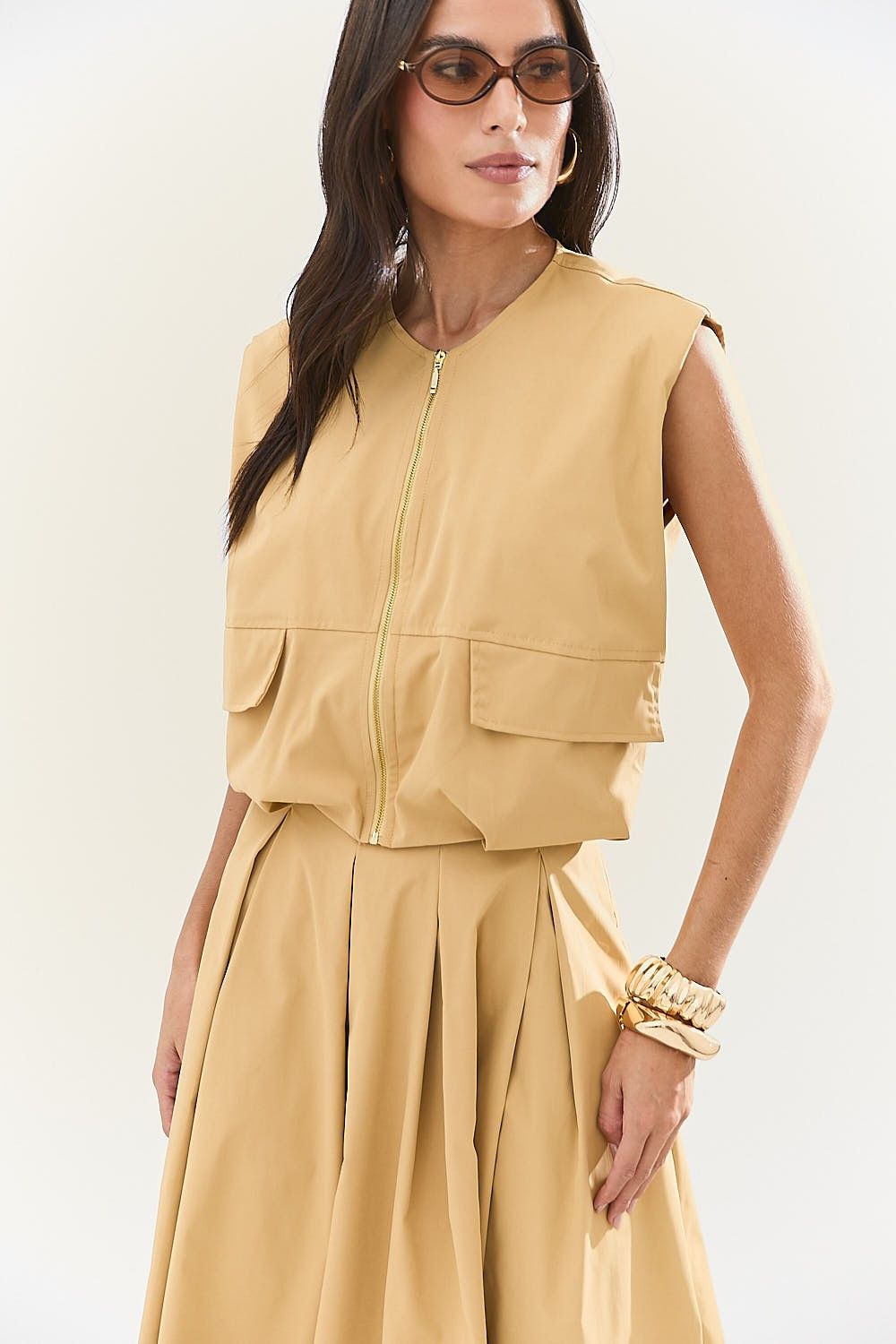 Blusa Colete Feminina Balonê com Zíper e Bolsos Marcela