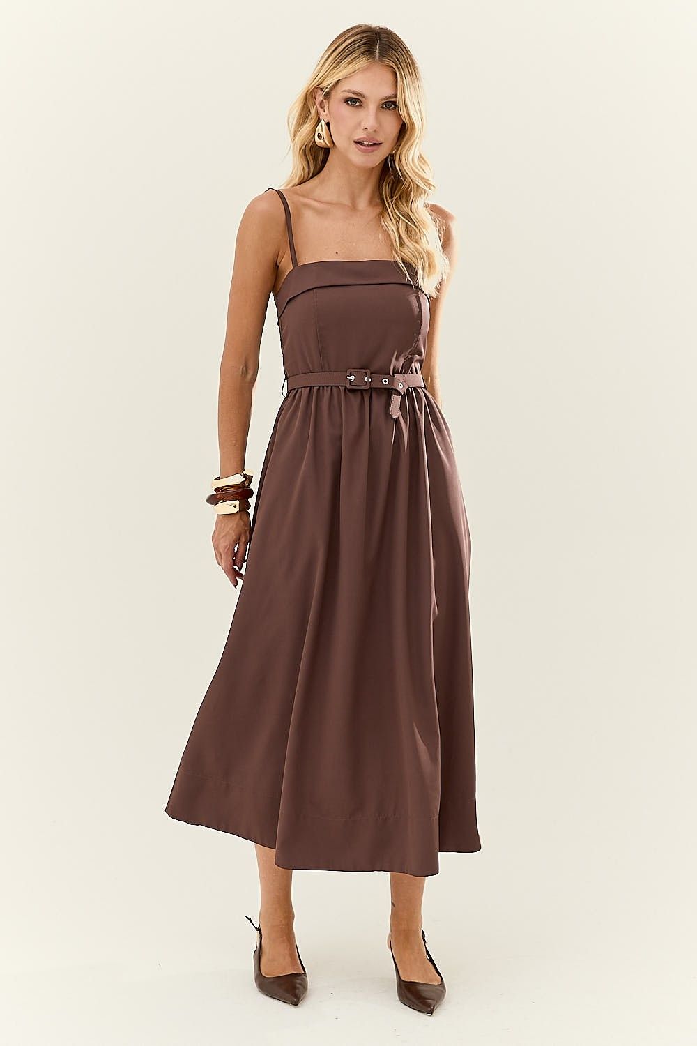 Vestido Midi Alças com Cinto Daniela