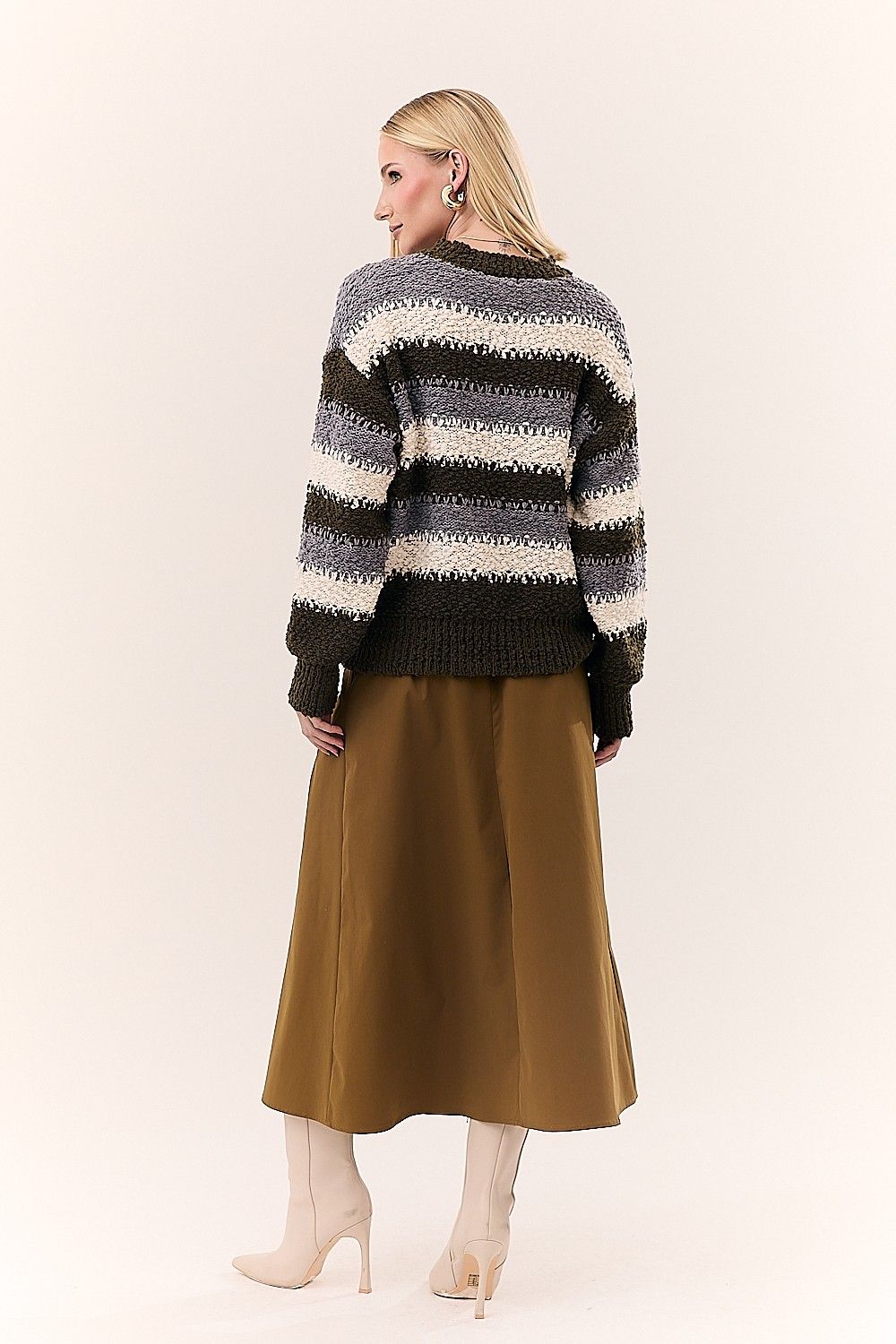 Blusa Feminina em Tricot Listras e Detalhes Elsa