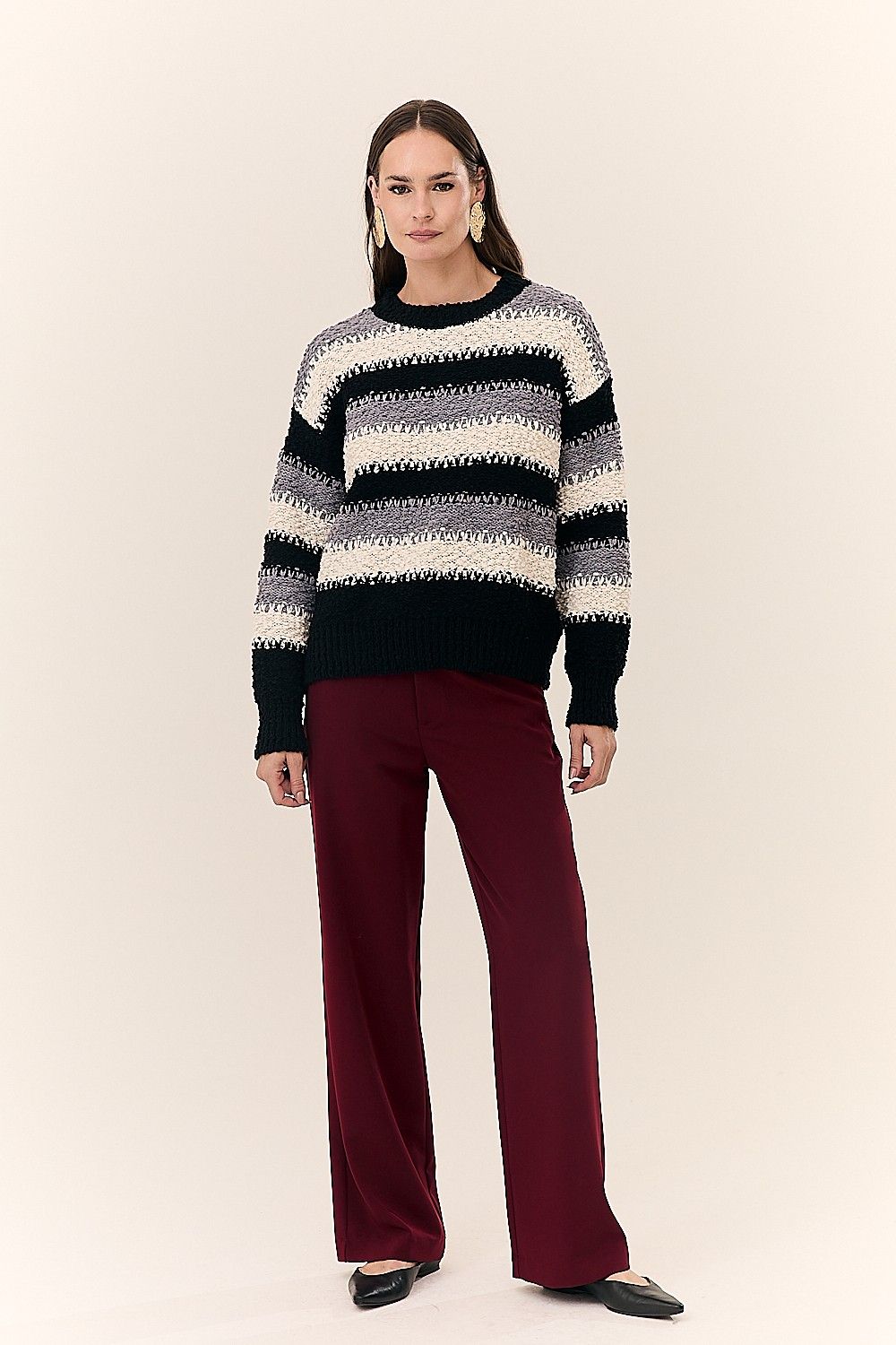 Blusa Feminina em Tricot Listras e Detalhes Elsa