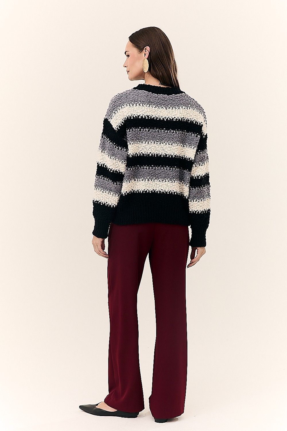 Blusa Feminina em Tricot Listras e Detalhes Elsa