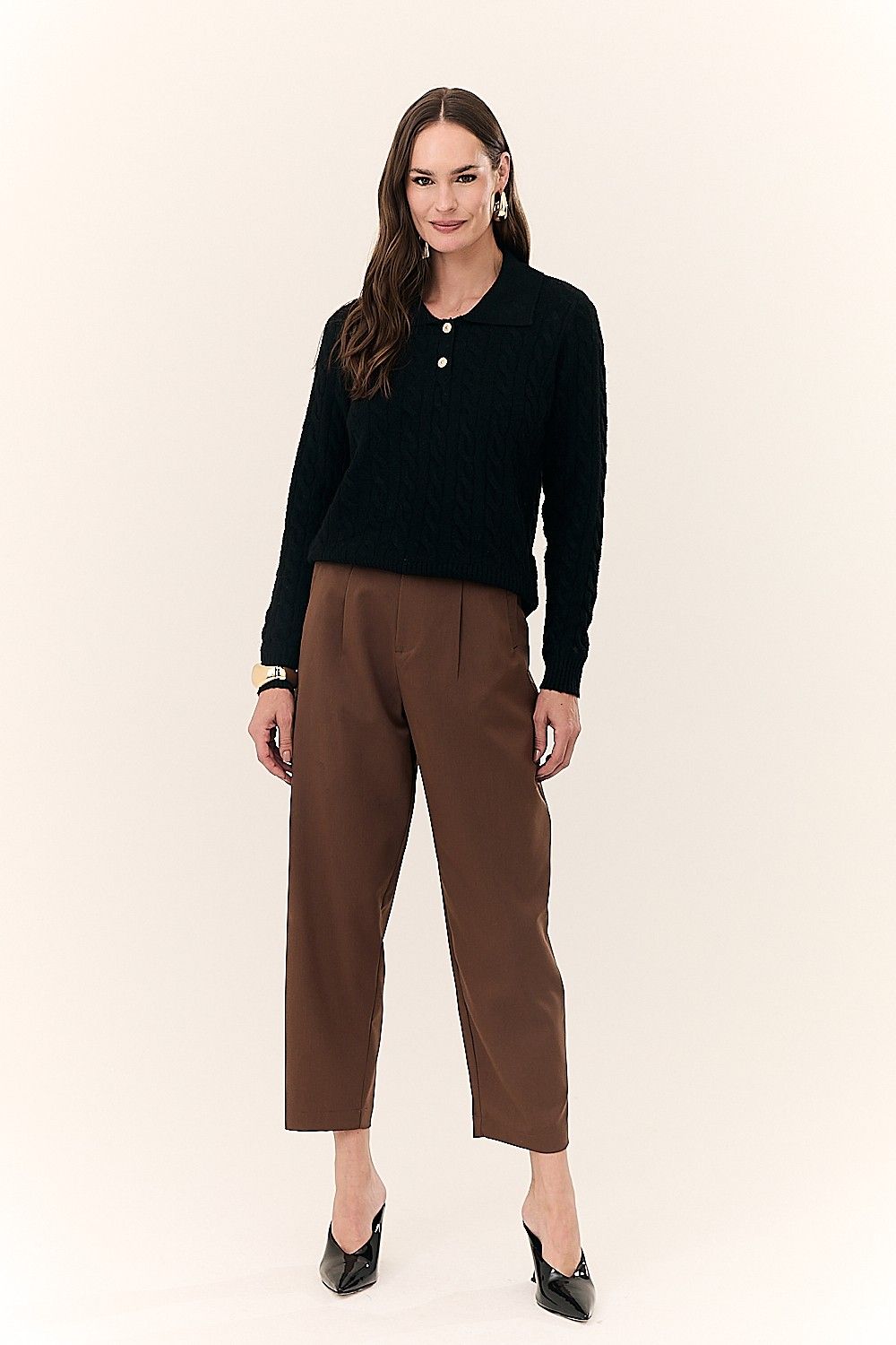 Tricot Texturizado Manga Longa e Gola Polo Jennifer