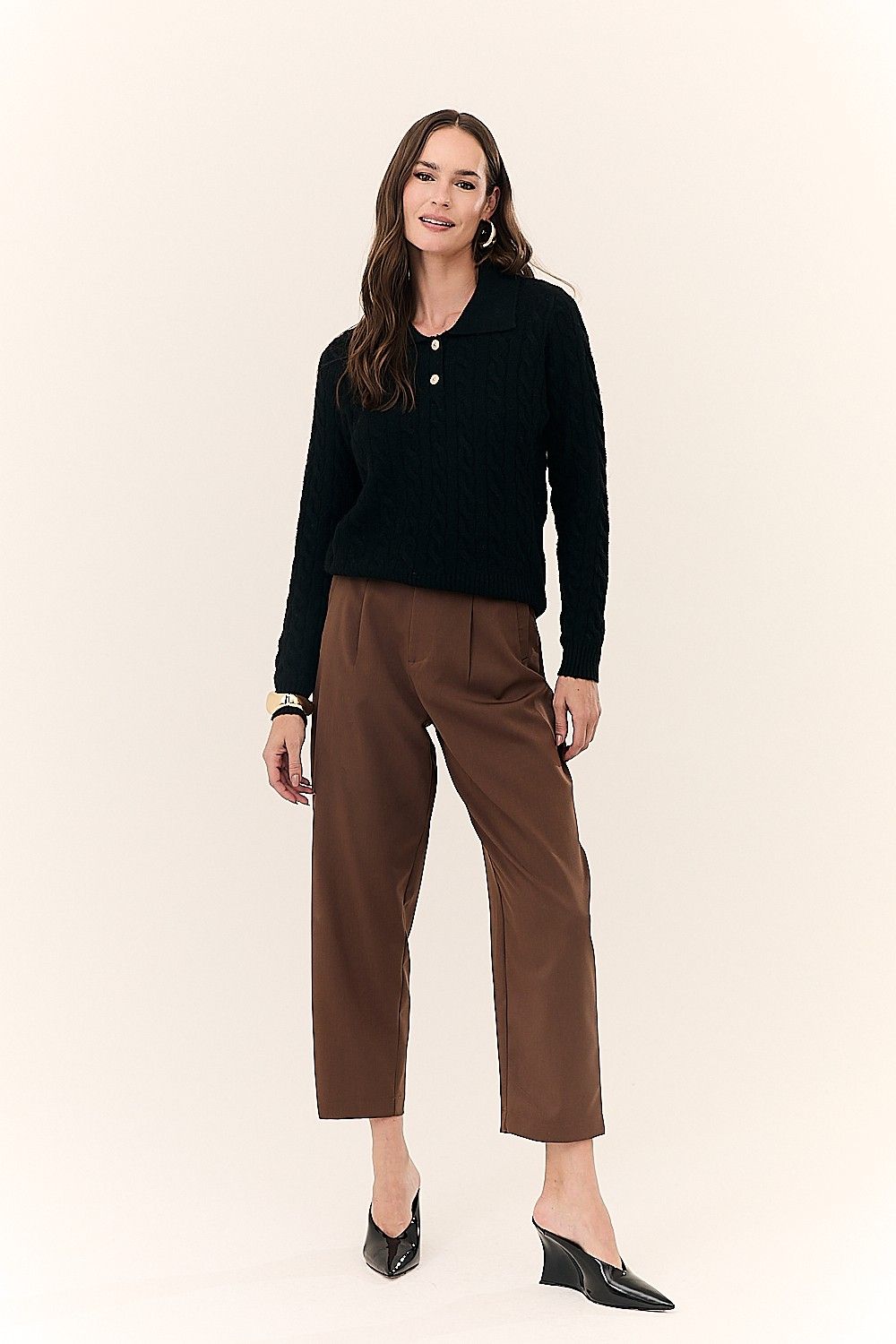 Tricot Texturizado Manga Longa e Gola Polo Jennifer
