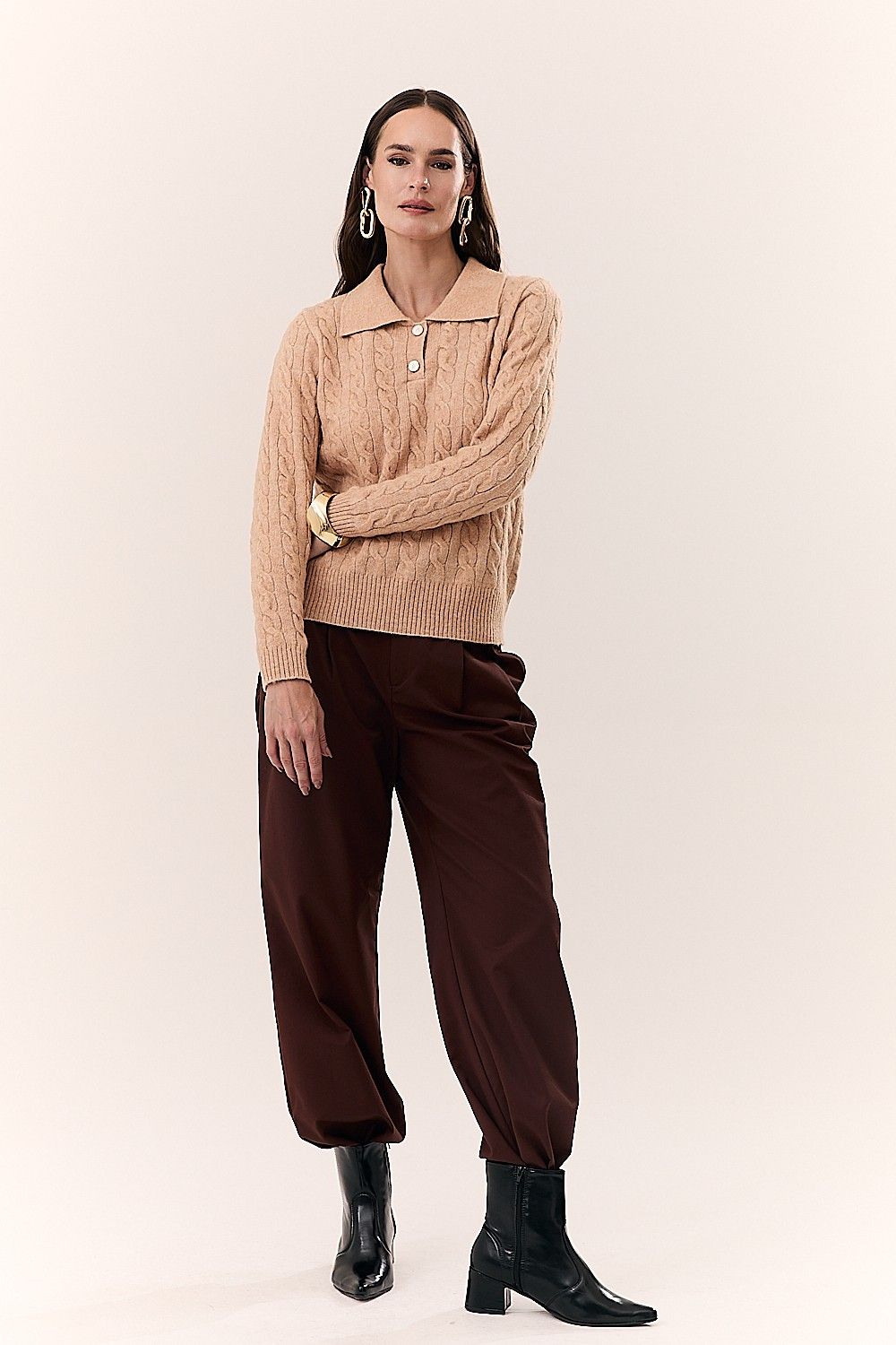 Tricot Texturizado Manga Longa e Gola Polo Jennifer