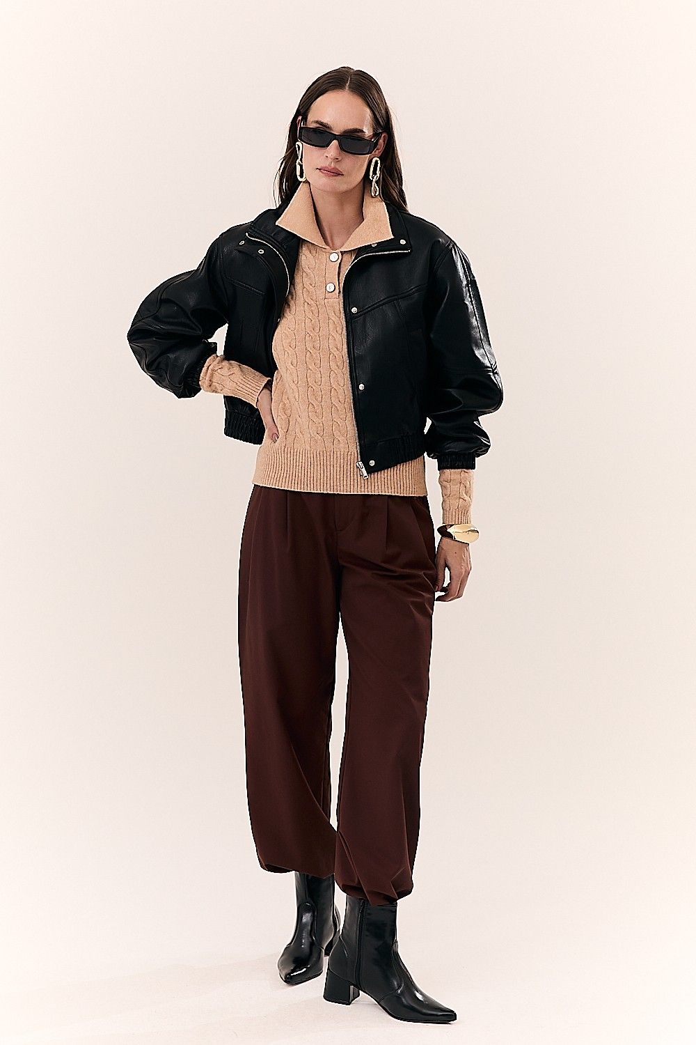 Tricot Texturizado Manga Longa e Gola Polo Jennifer