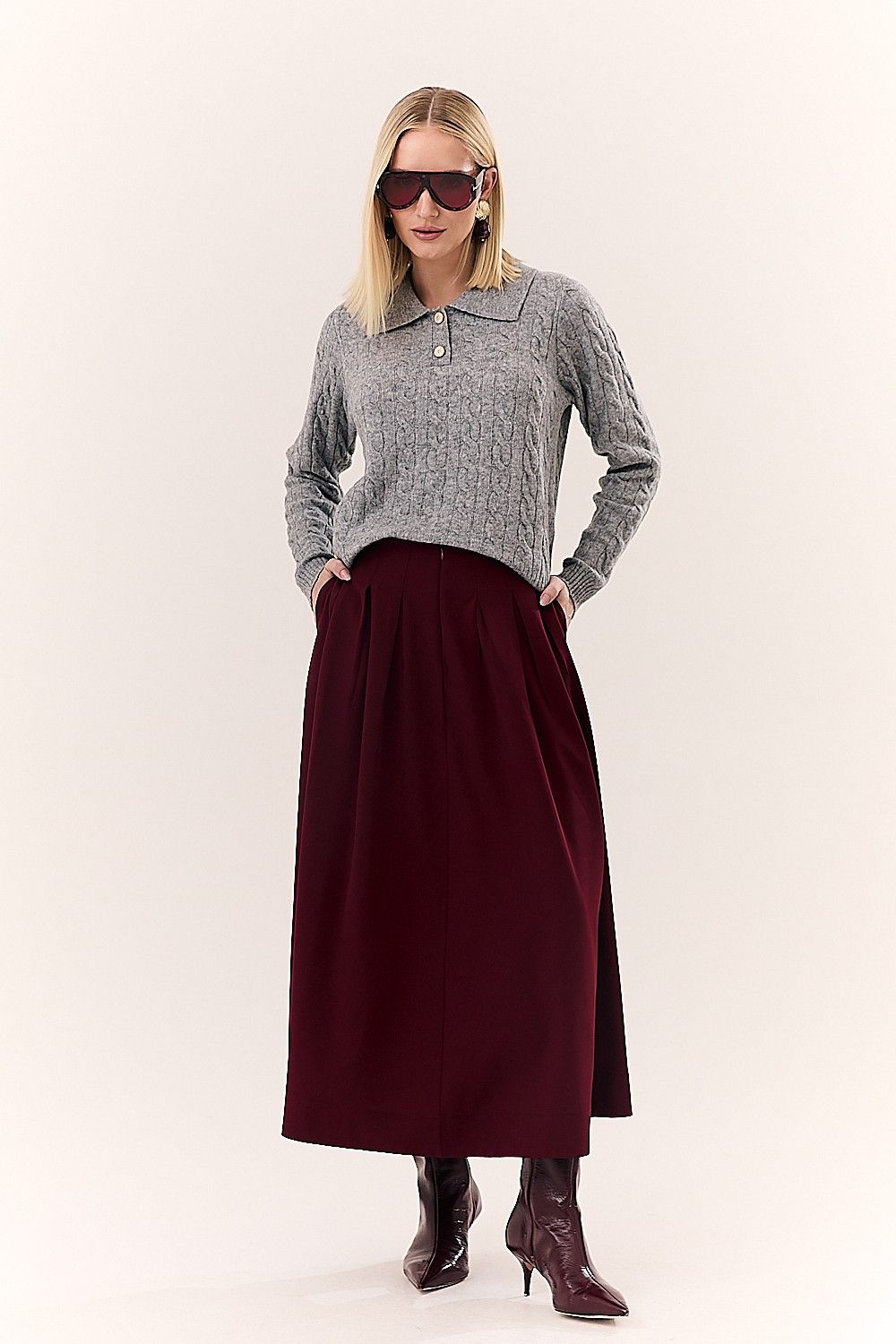 Tricot Texturizado Manga Longa e Gola Polo Jennifer