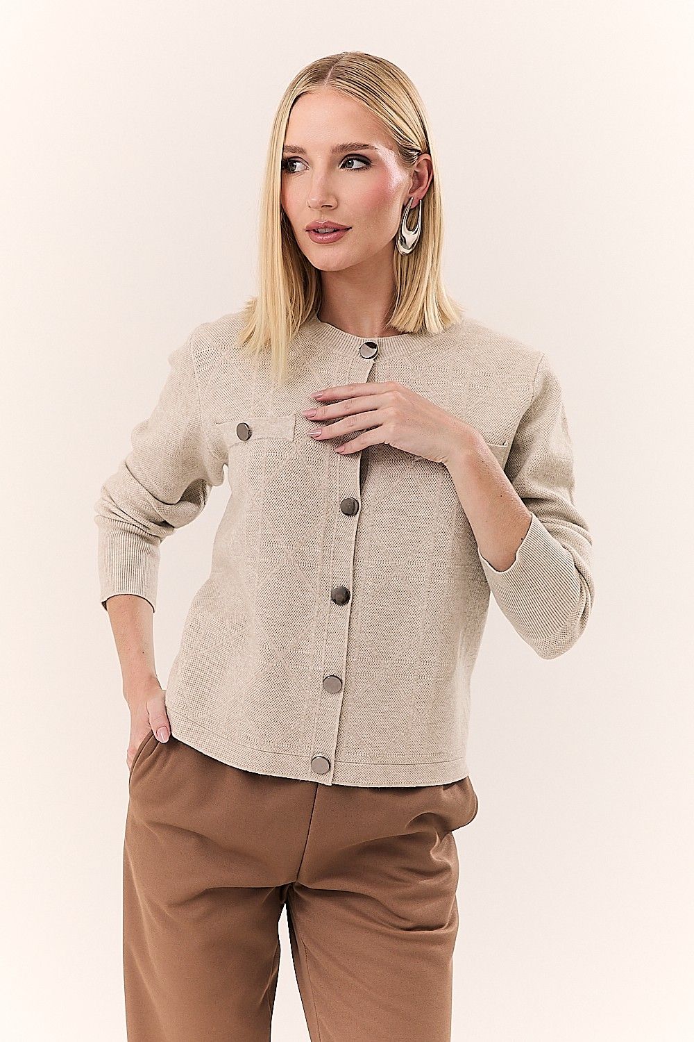 Casaco Feminino Clássico Tricot com Botões Nataly