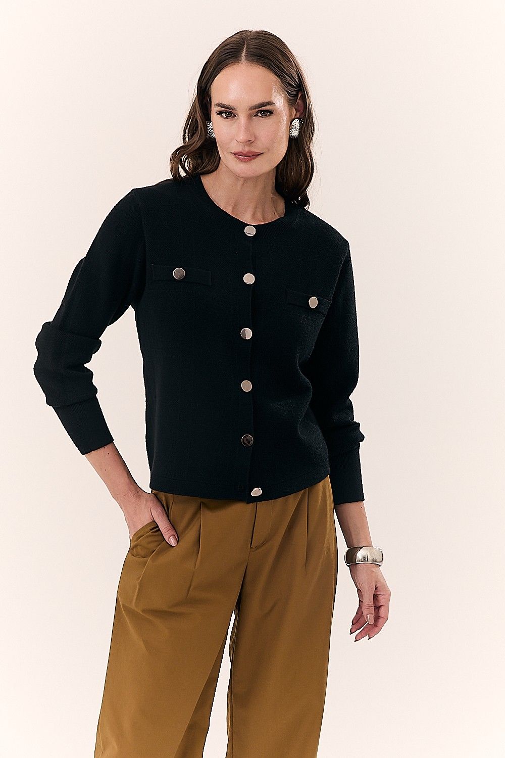 Casaco Feminino Clássico Tricot com Botões Nataly