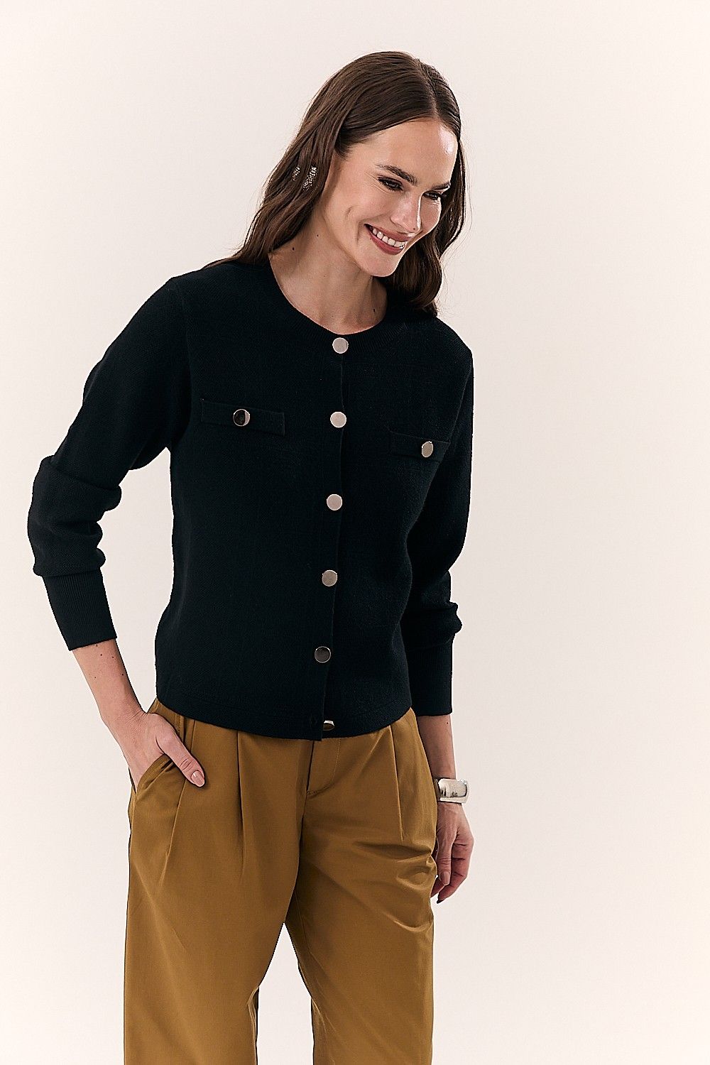 Casaco Feminino Clássico Tricot com Botões Nataly
