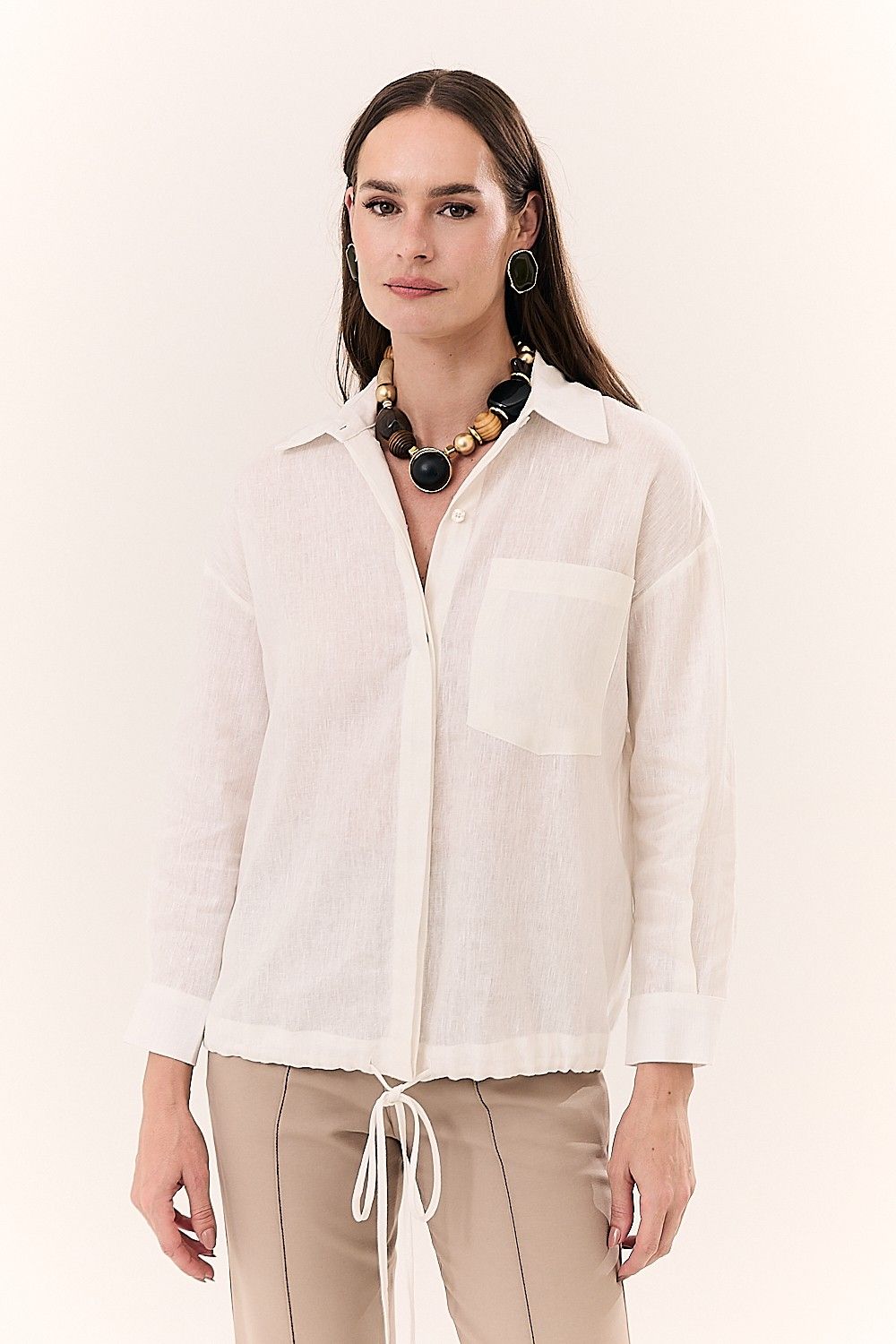 Camisa Feminina Linho Puro com Bolso Sara