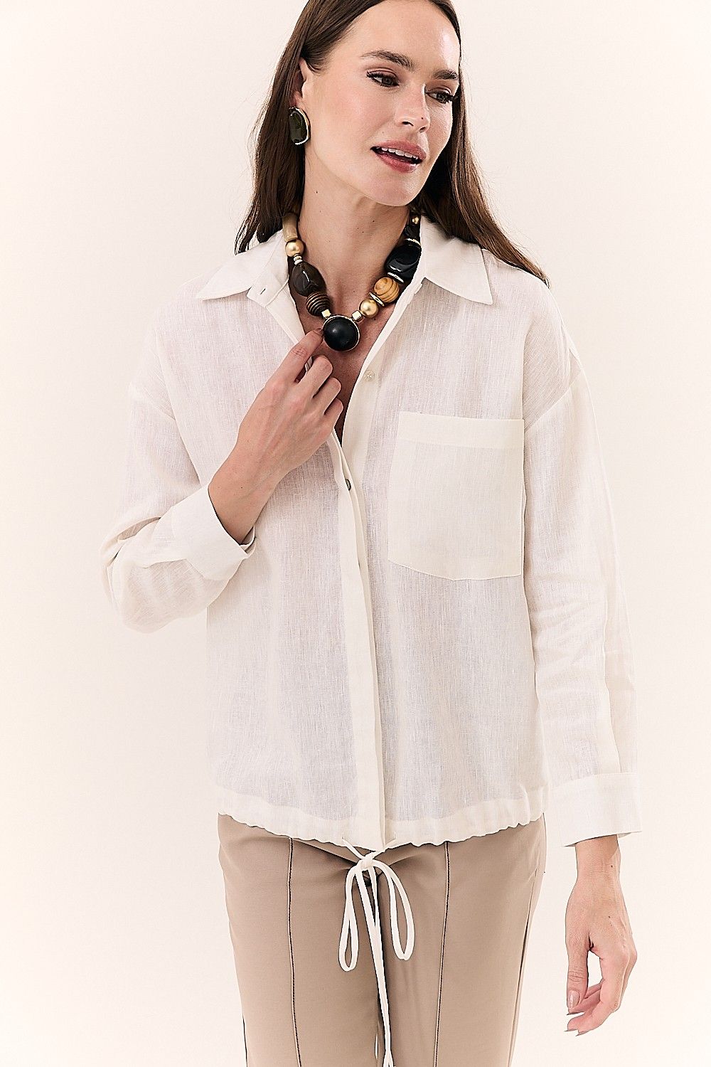 Camisa Feminina Linho Puro com Bolso Sara
