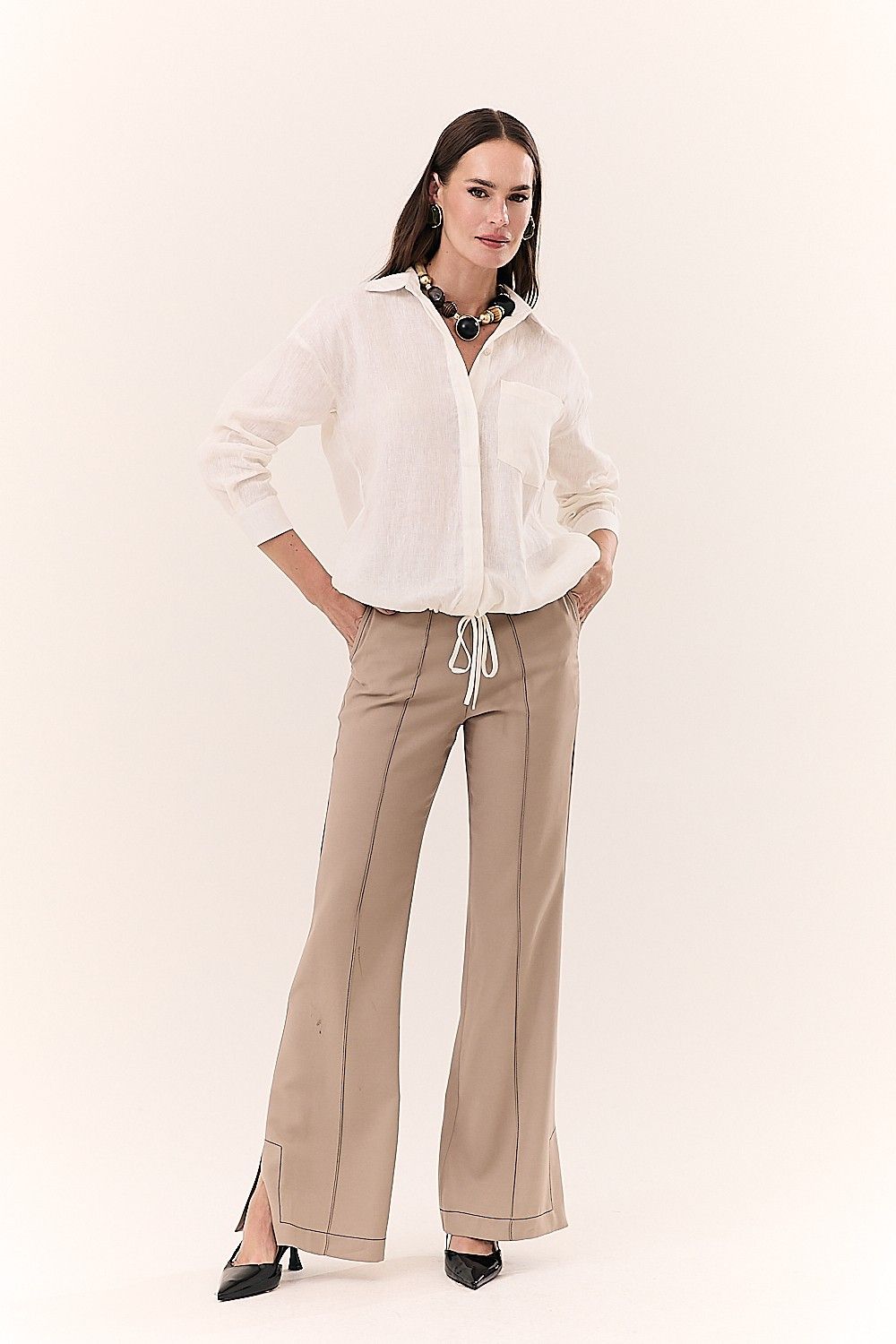 Camisa Feminina Linho Puro com Bolso Sara