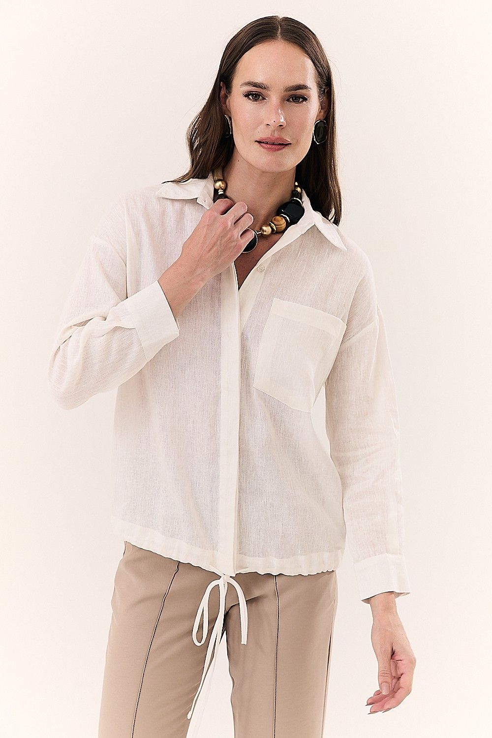 Camisa Feminina Linho Puro com Bolso Sara