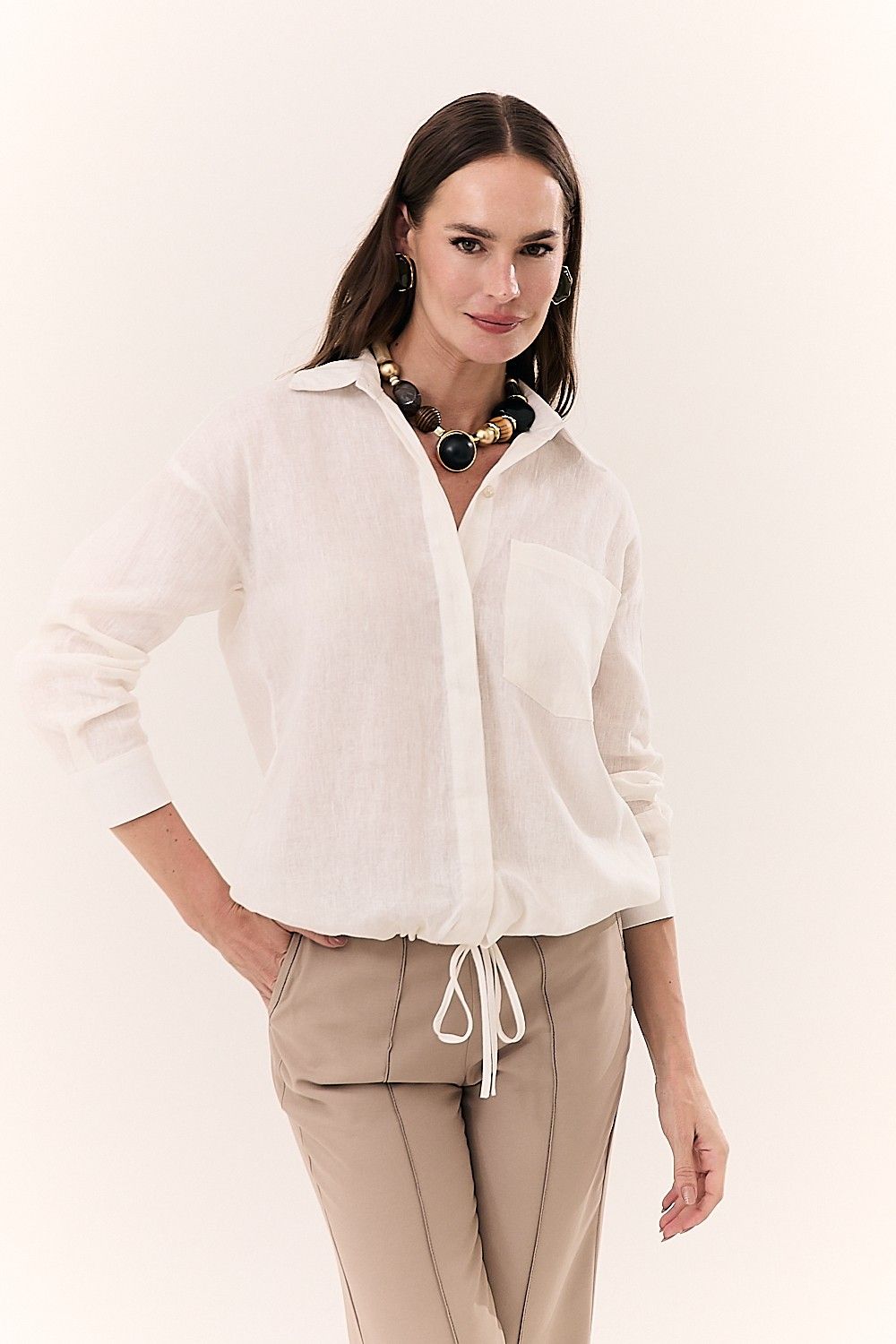 Camisa Feminina Linho Puro com Bolso Sara