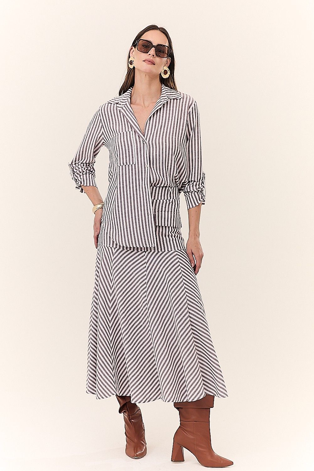 Camisa Listrada com Bolso Giullia