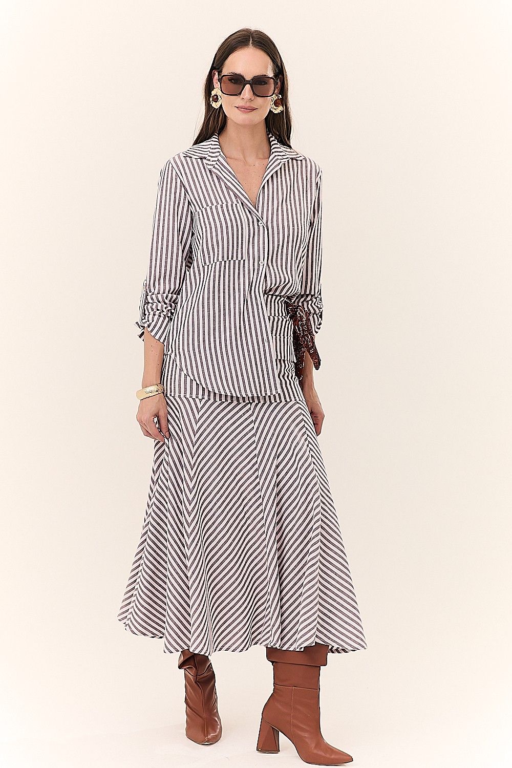 Camisa Listrada com Bolso Giullia