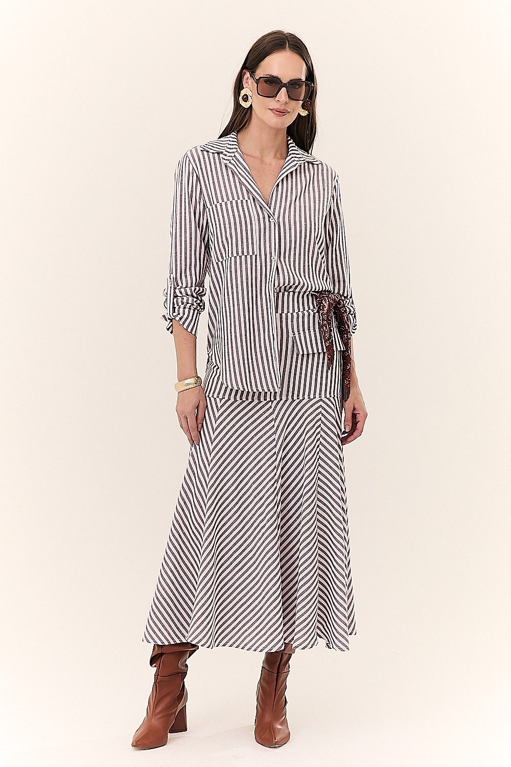 Camisa Listrada com Bolso Giullia