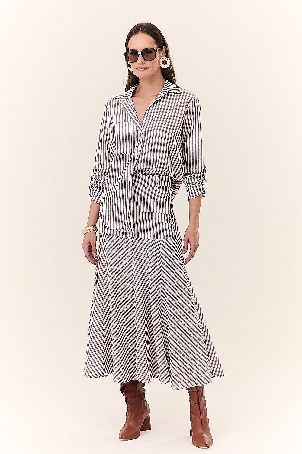 Camisa Listrada com Bolso Giullia